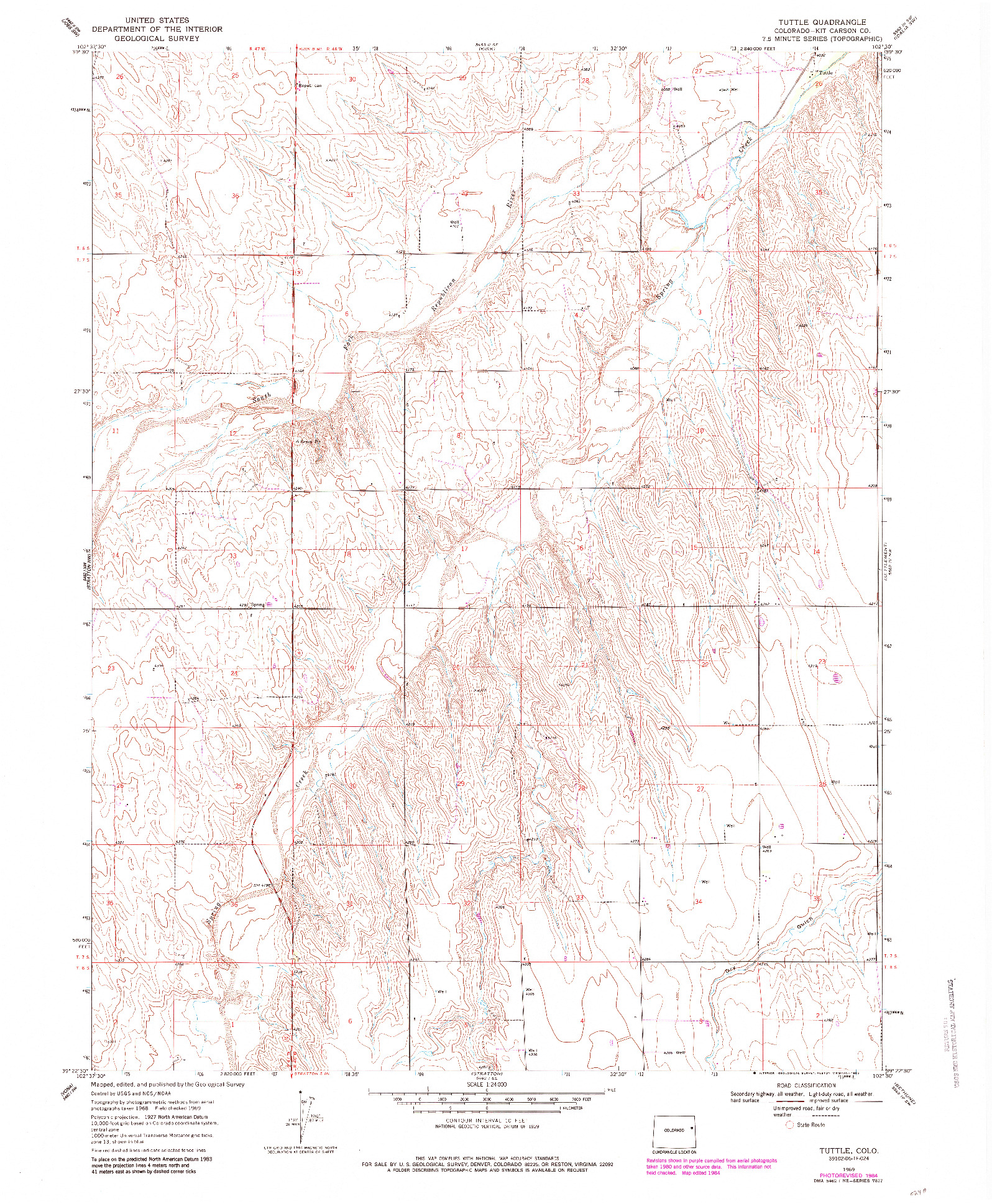 USGS 1:24000-SCALE QUADRANGLE FOR TUTTLE, CO 1969