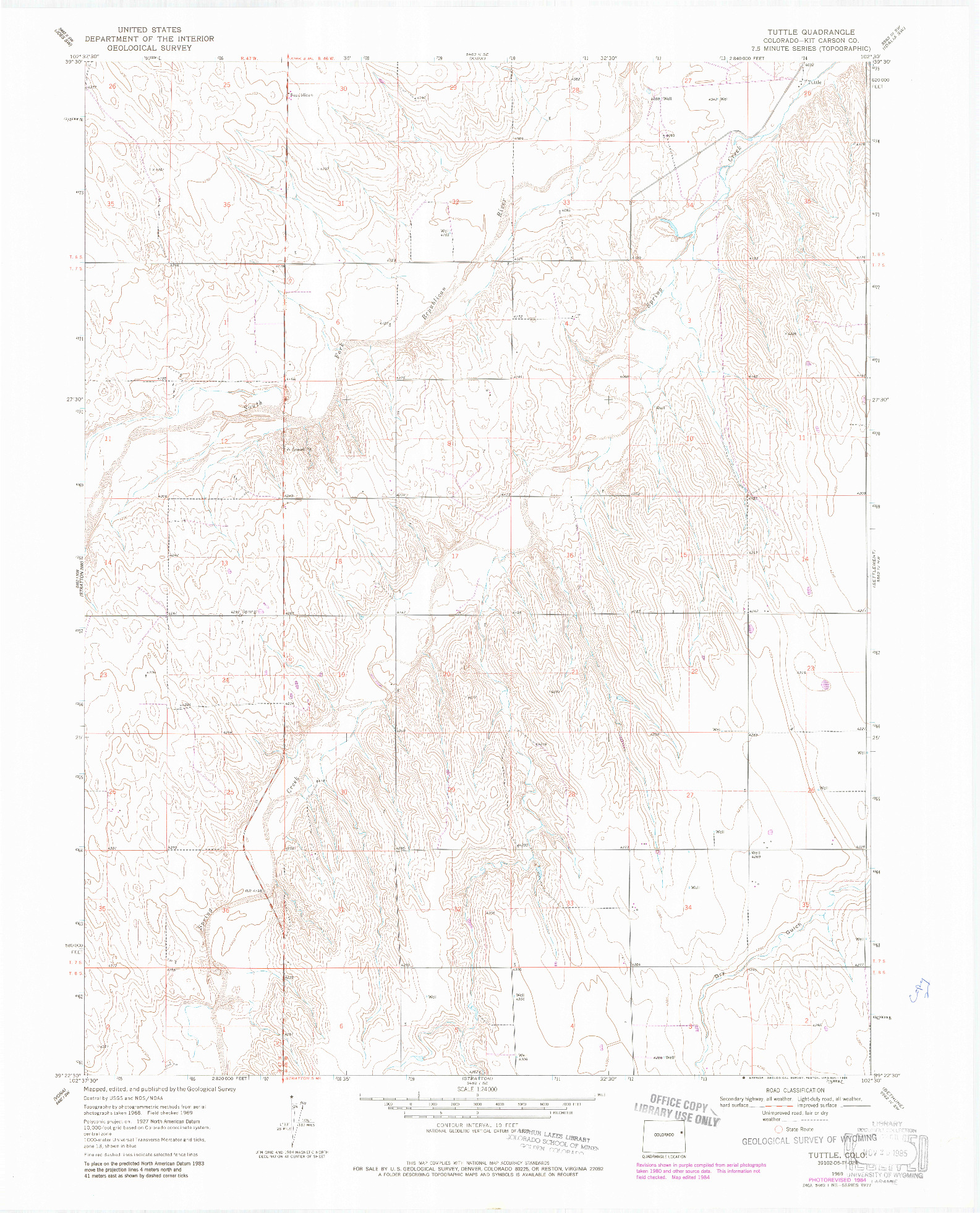 USGS 1:24000-SCALE QUADRANGLE FOR TUTTLE, CO 1969