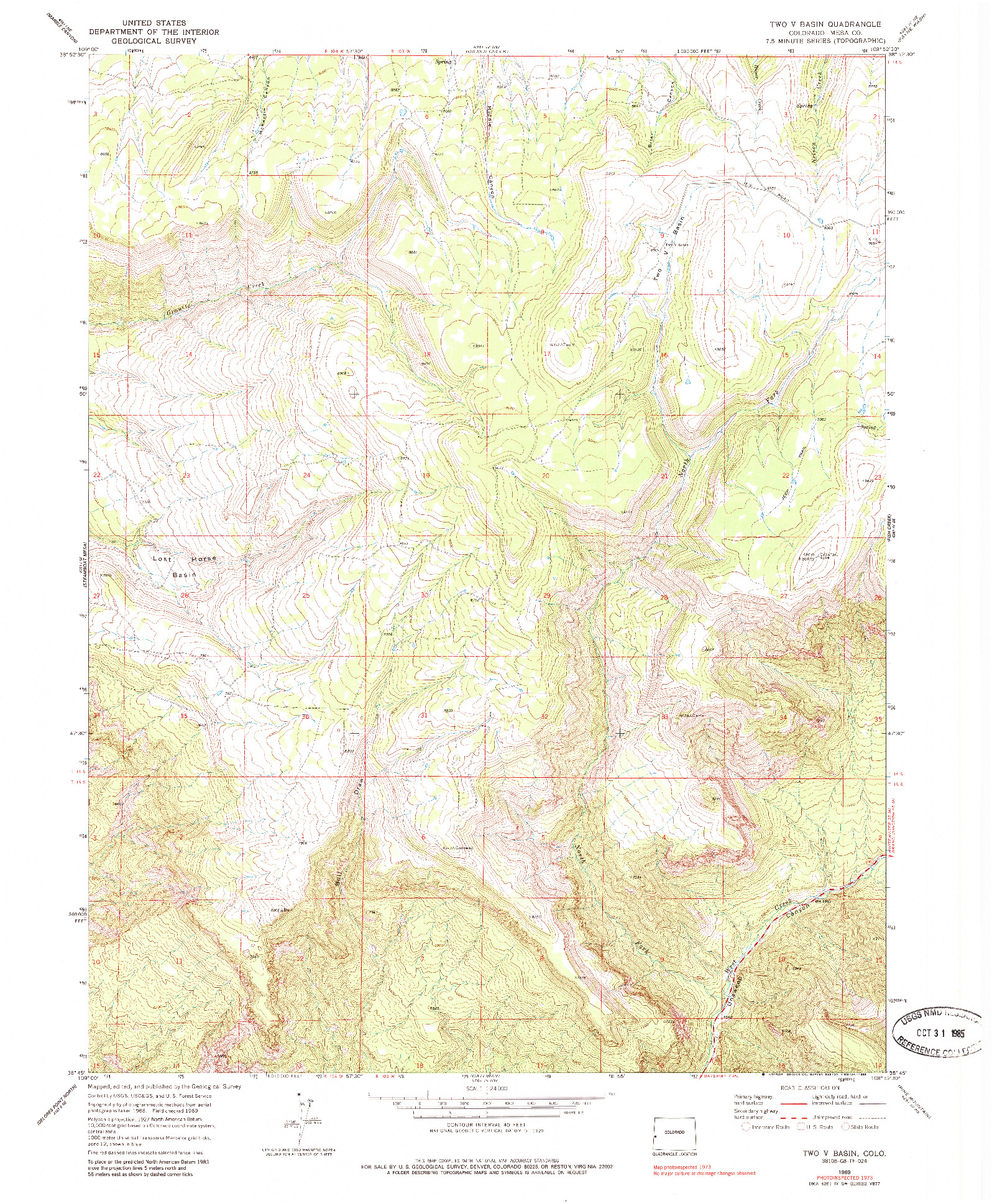 USGS 1:24000-SCALE QUADRANGLE FOR TWO V BASIN, CO 1969