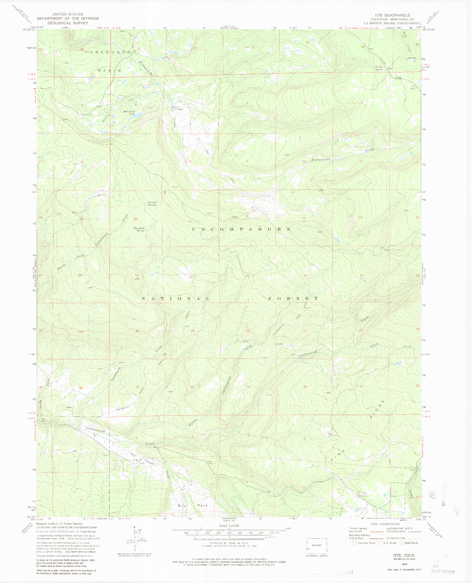 USGS 1:24000-SCALE QUADRANGLE FOR UTE, CO 1973