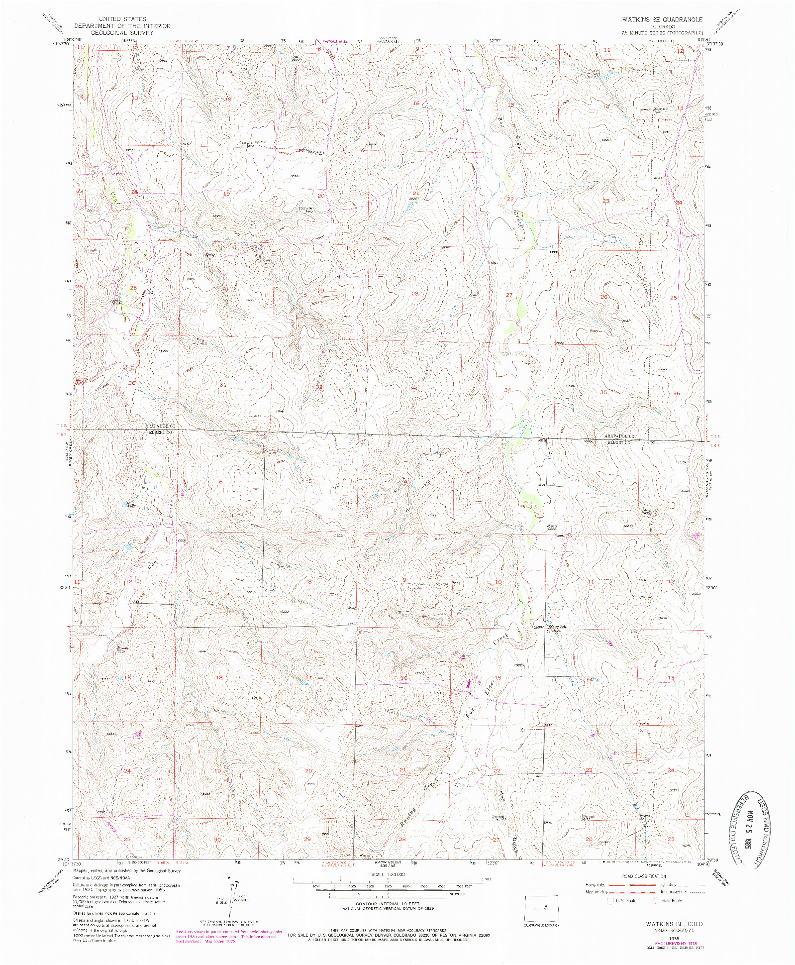 USGS 1:24000-SCALE QUADRANGLE FOR WATKINS SE, CO 1955