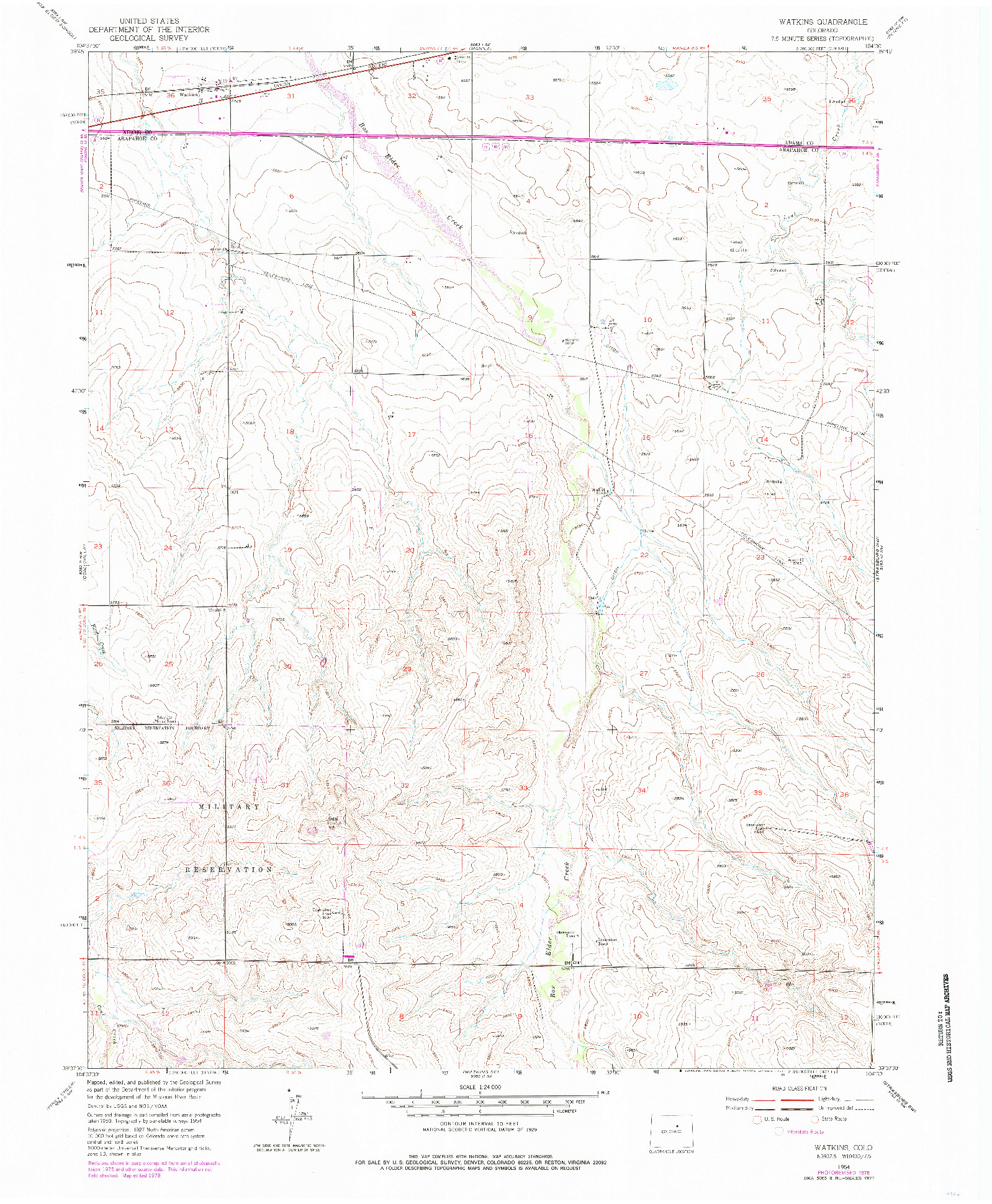 USGS 1:24000-SCALE QUADRANGLE FOR WATKINS, CO 1954