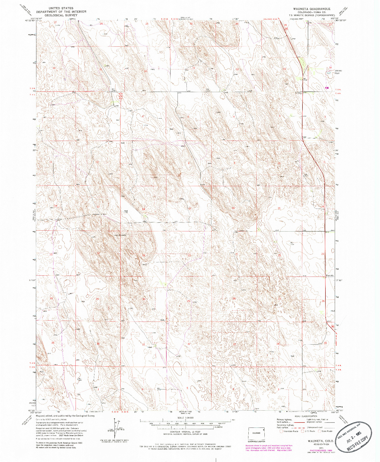 USGS 1:24000-SCALE QUADRANGLE FOR WAUNETA, CO 1971