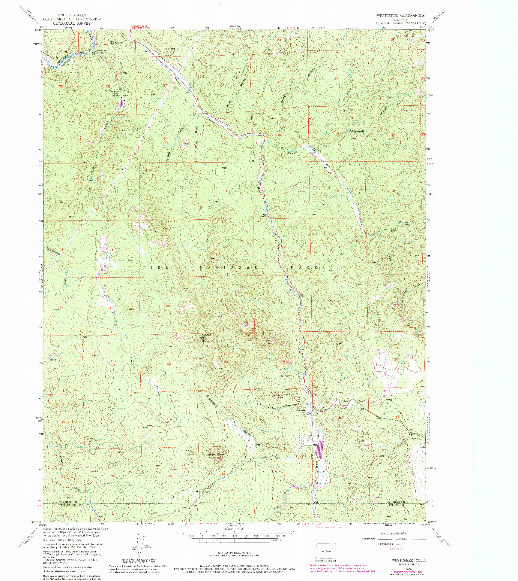 USGS 1:24000-SCALE QUADRANGLE FOR WESTCREEK, CO 1956