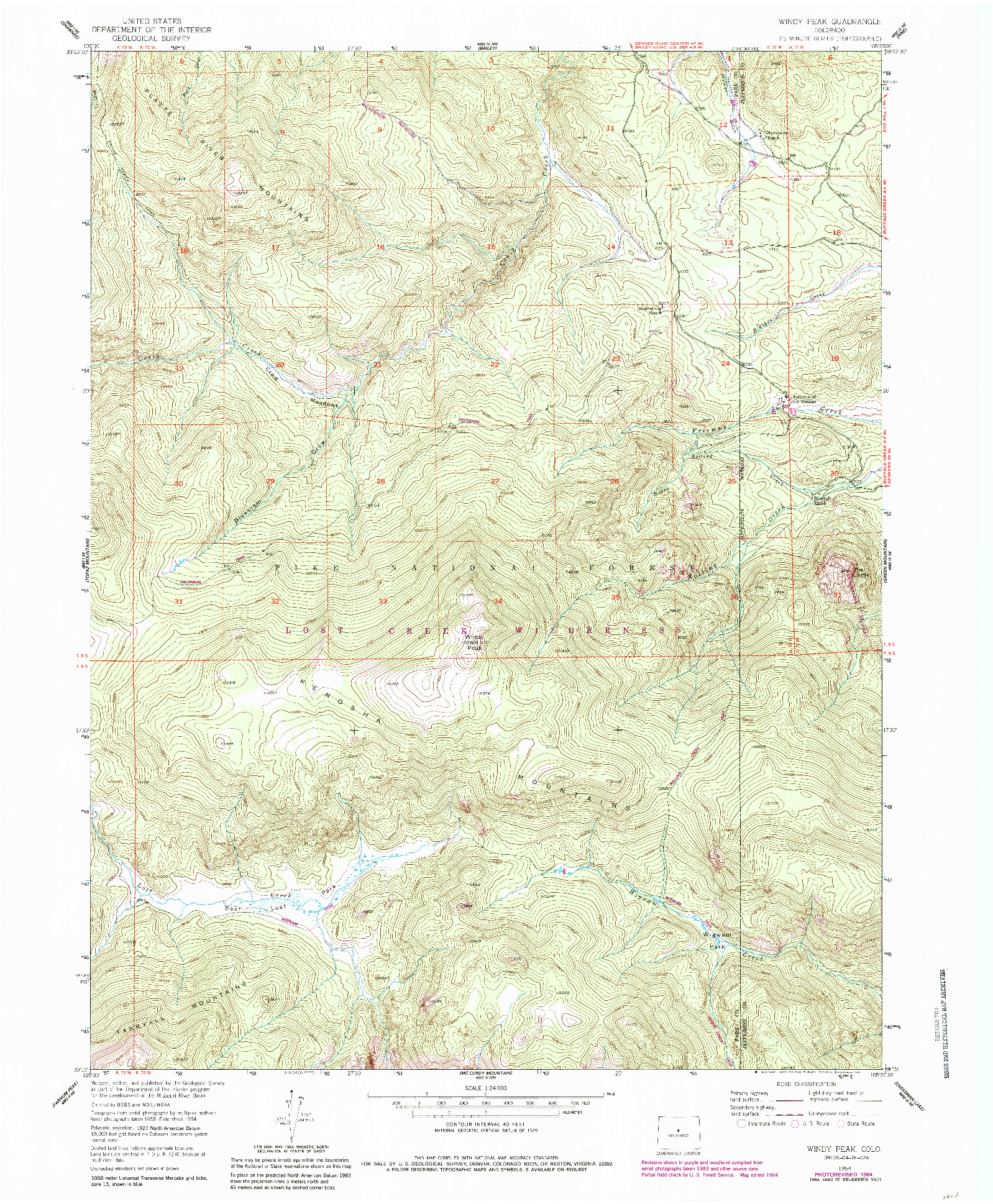 USGS 1:24000-SCALE QUADRANGLE FOR WINDY PEAK, CO 1954