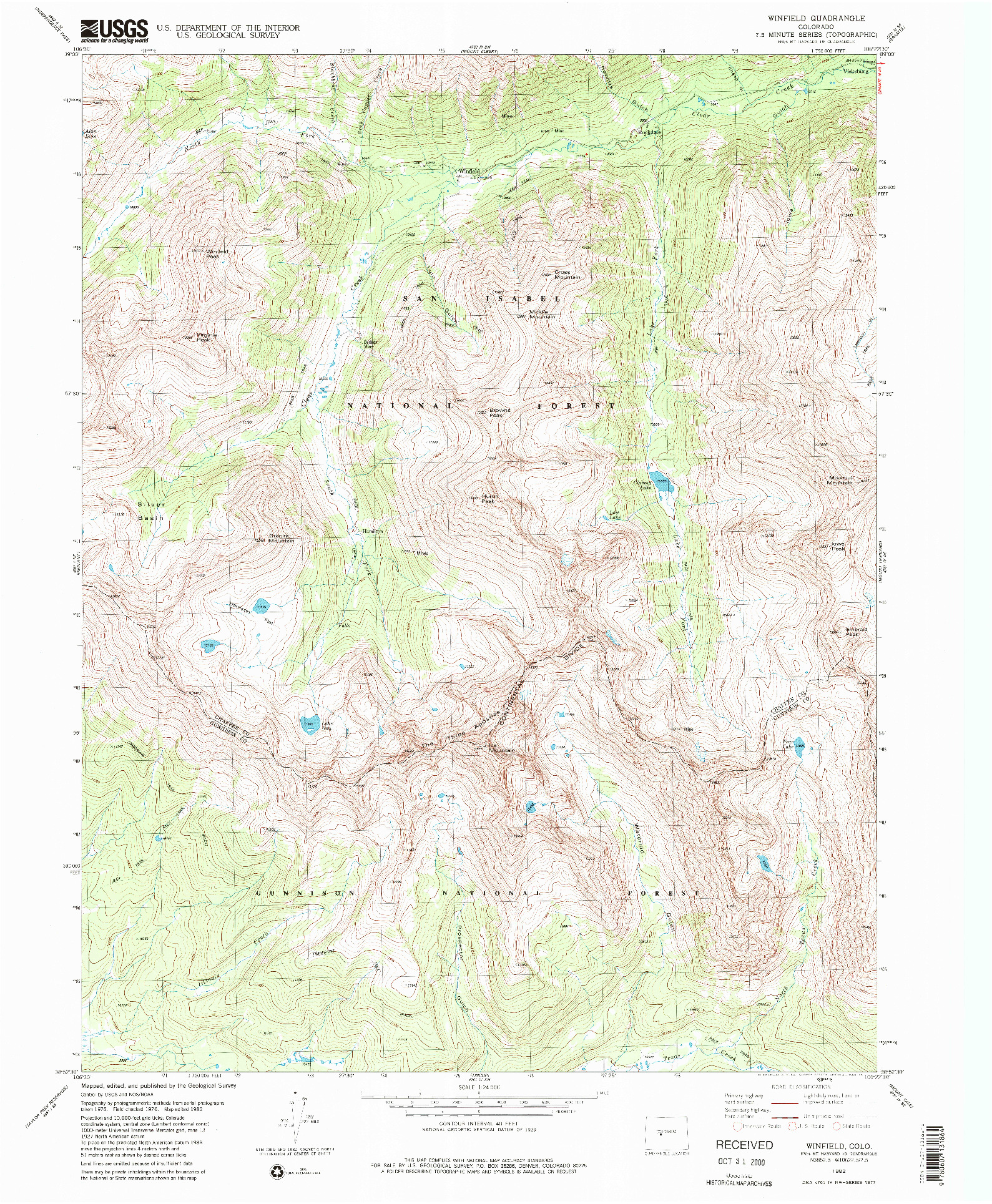 USGS 1:24000-SCALE QUADRANGLE FOR WINFIELD, CO 1982