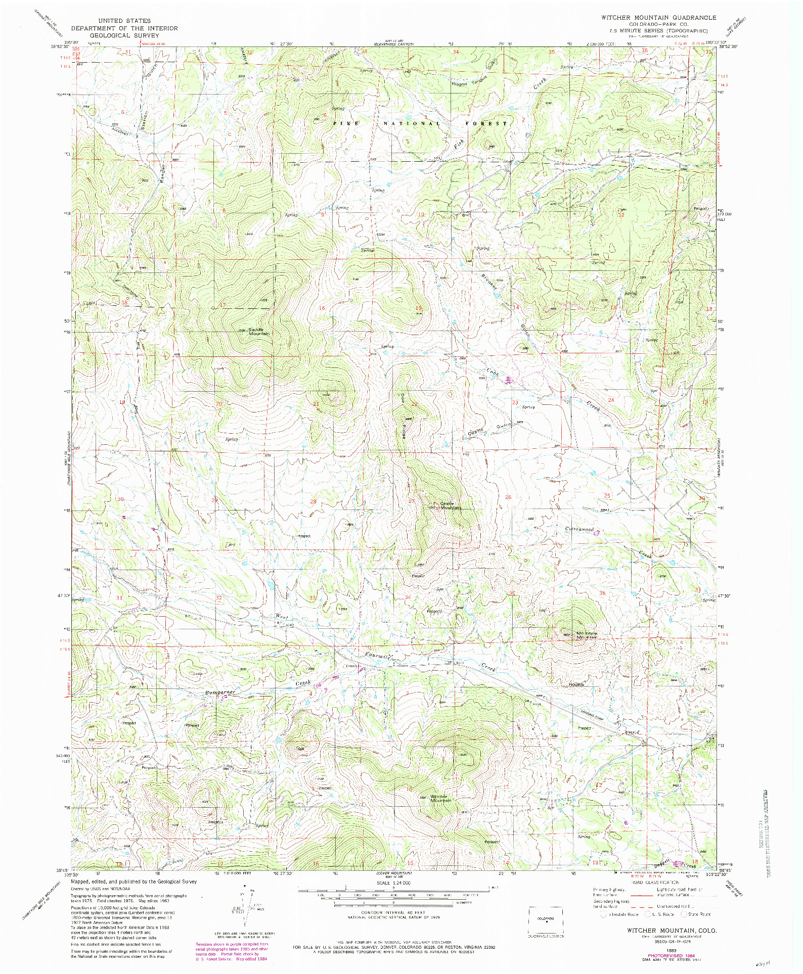 USGS 1:24000-SCALE QUADRANGLE FOR WITCHER MOUNTAIN, CO 1983