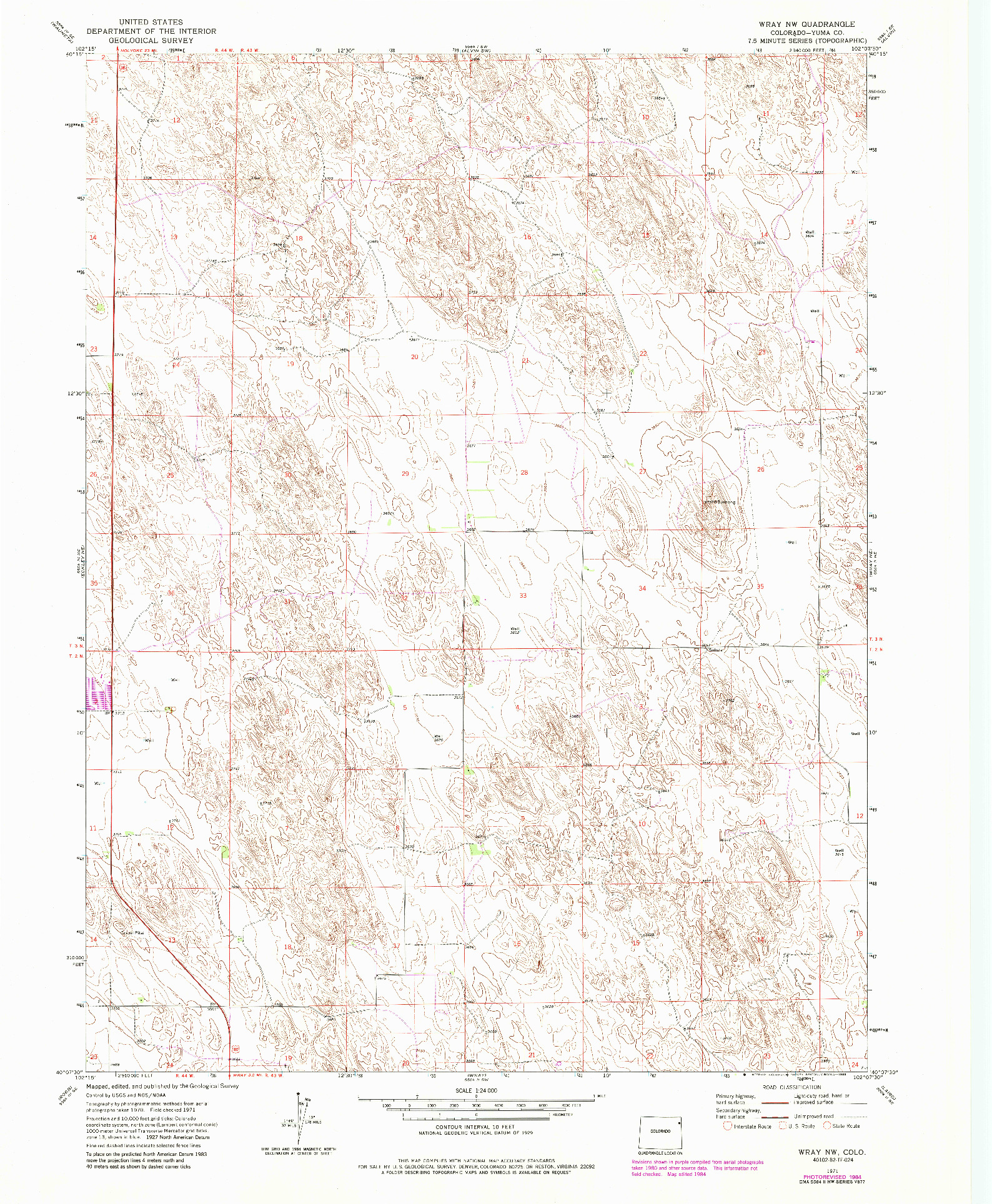 USGS 1:24000-SCALE QUADRANGLE FOR WRAY NW, CO 1971