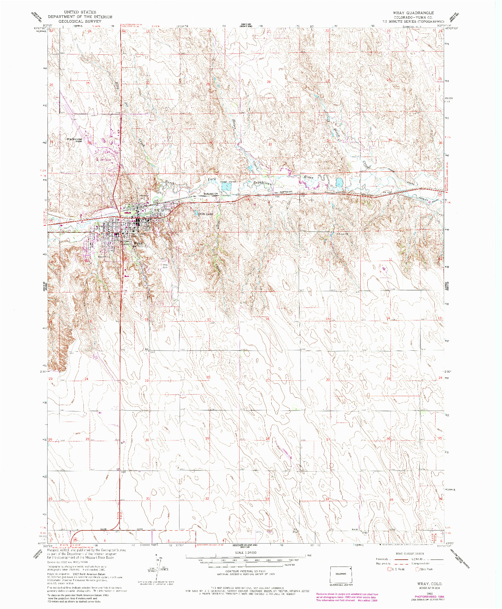 USGS 1:24000-SCALE QUADRANGLE FOR WRAY, CO 1961