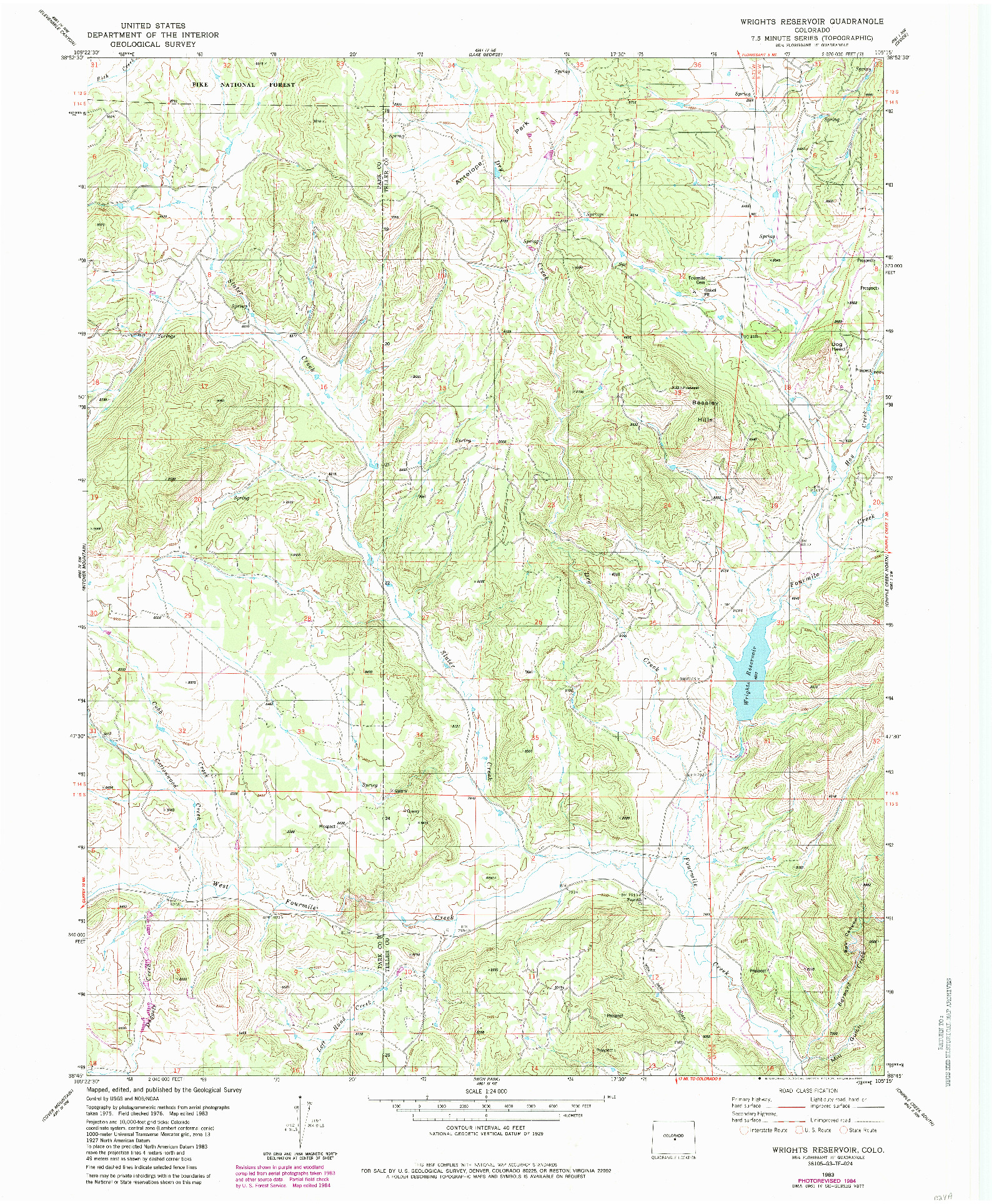 USGS 1:24000-SCALE QUADRANGLE FOR WRIGHTS RESERVOIR, CO 1983