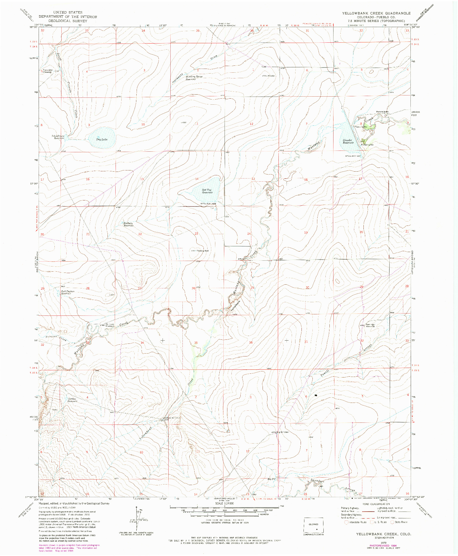 USGS 1:24000-SCALE QUADRANGLE FOR YELLOWBANK CREEK, CO 1970