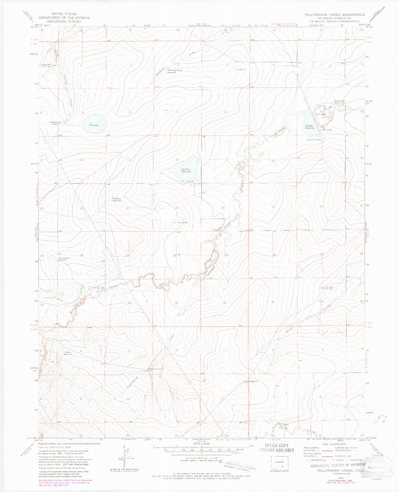 USGS 1:24000-SCALE QUADRANGLE FOR YELLOWBANK CREEK, CO 1970