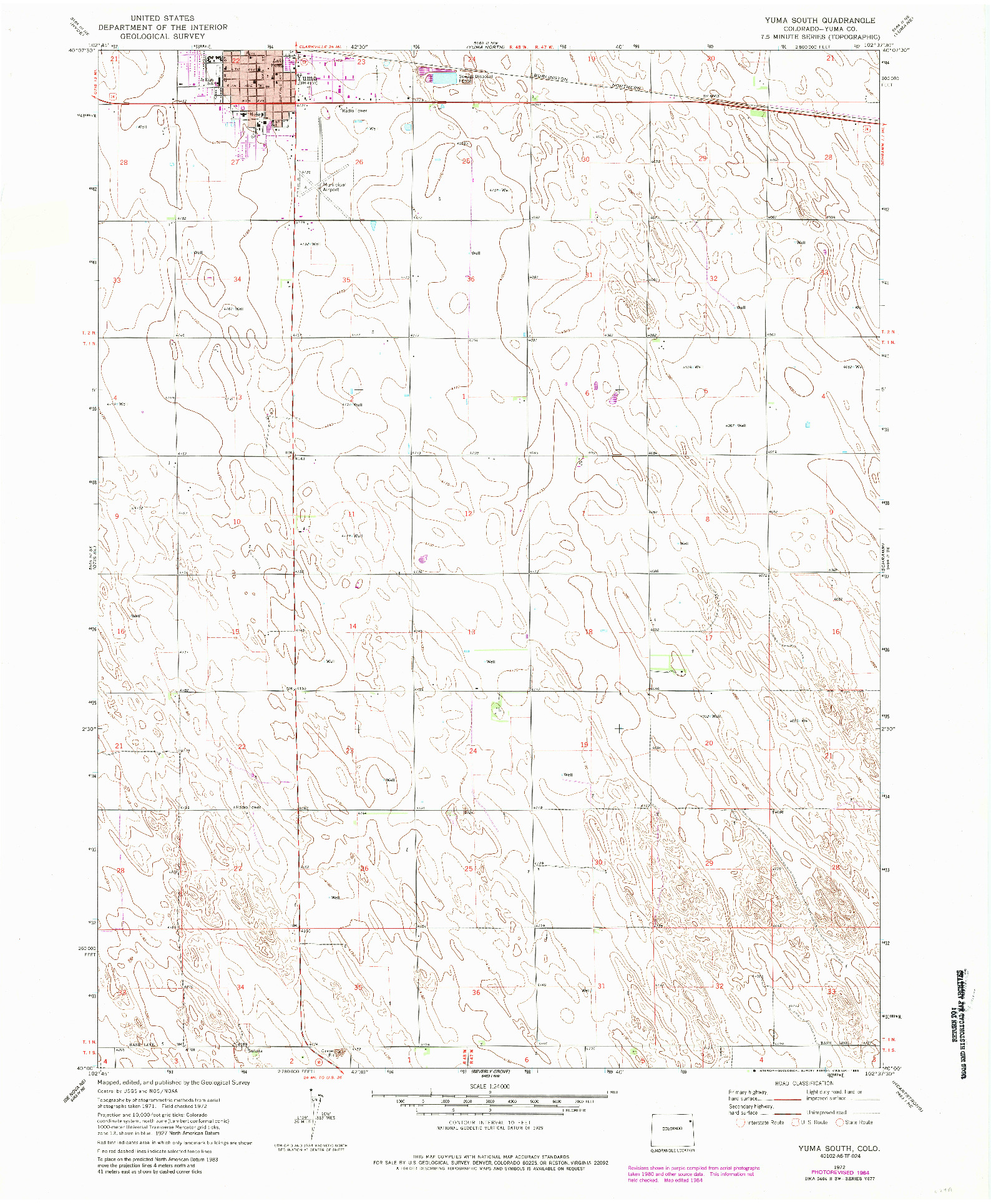 USGS 1:24000-SCALE QUADRANGLE FOR YUMA SOUTH, CO 1972