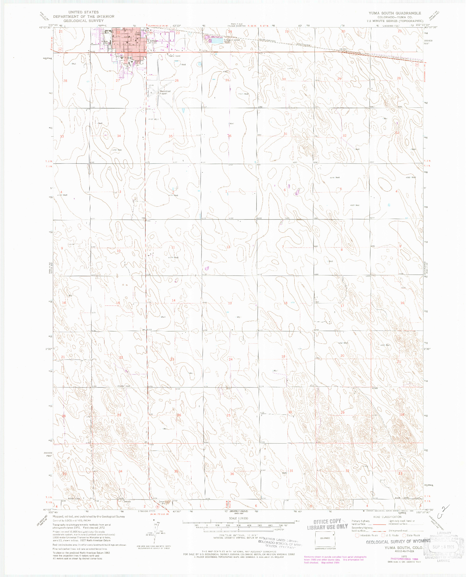 USGS 1:24000-SCALE QUADRANGLE FOR YUMA SOUTH, CO 1972