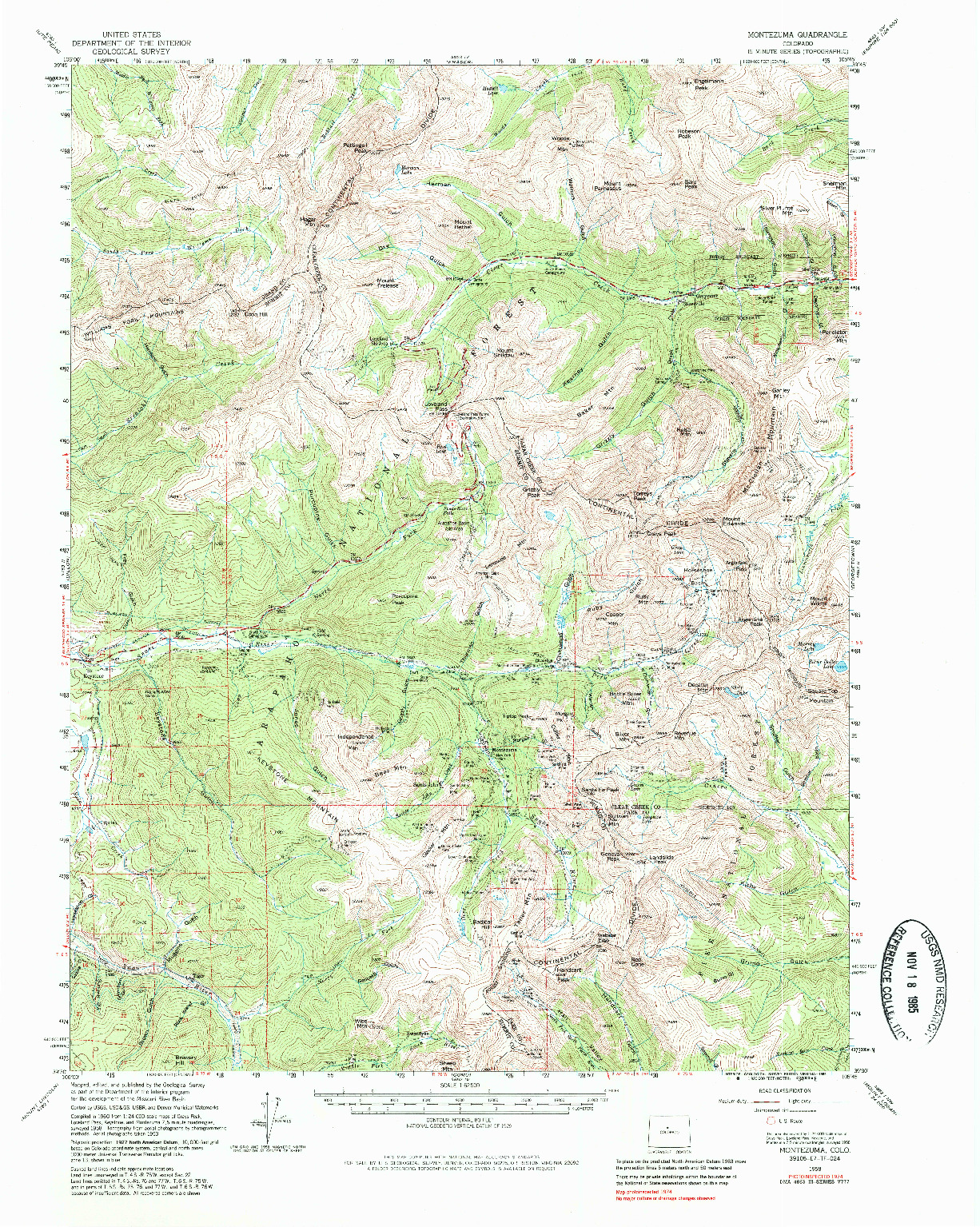 USGS 1:62500-SCALE QUADRANGLE FOR MONTEZUMA, CO 1974