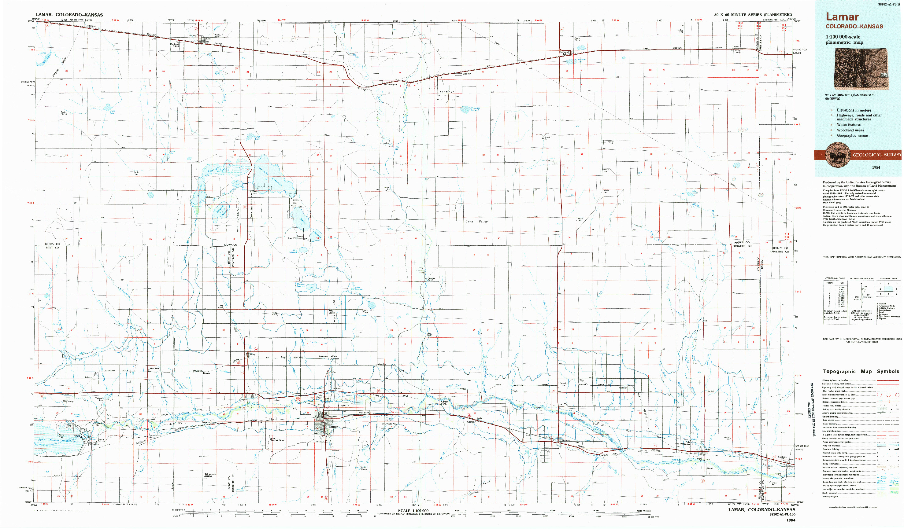 USGS 1:100000-SCALE QUADRANGLE FOR LAMAR, CO 1984