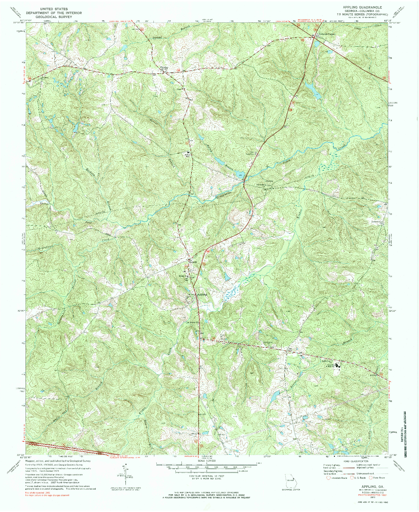 USGS 1:24000-SCALE QUADRANGLE FOR APPLING, GA 1971