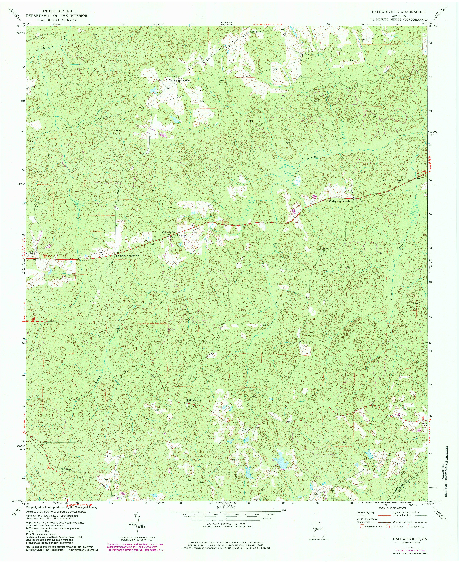 USGS 1:24000-SCALE QUADRANGLE FOR BALDWINVILLE, GA 1971