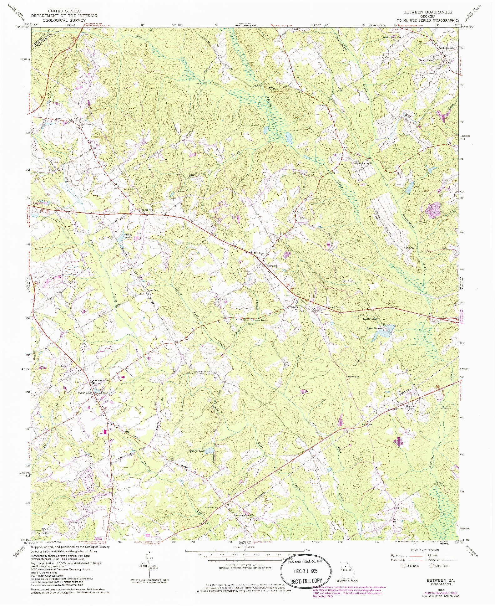 USGS 1:24000-SCALE QUADRANGLE FOR BETWEEN, GA 1964