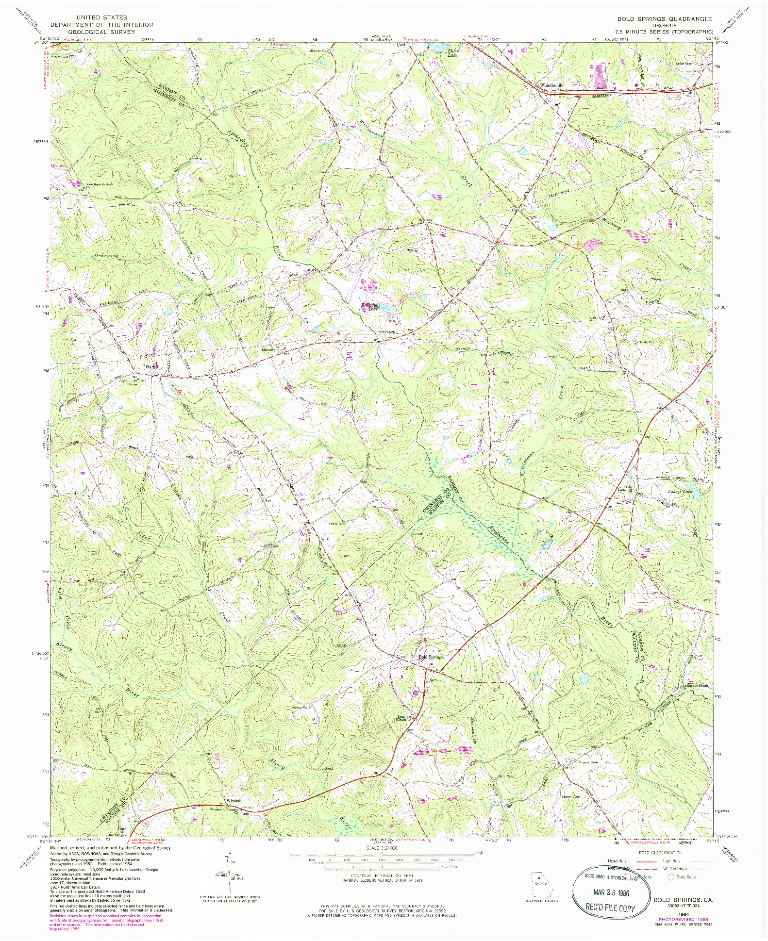 USGS 1:24000-SCALE QUADRANGLE FOR BOLD SPRINGS, GA 1964