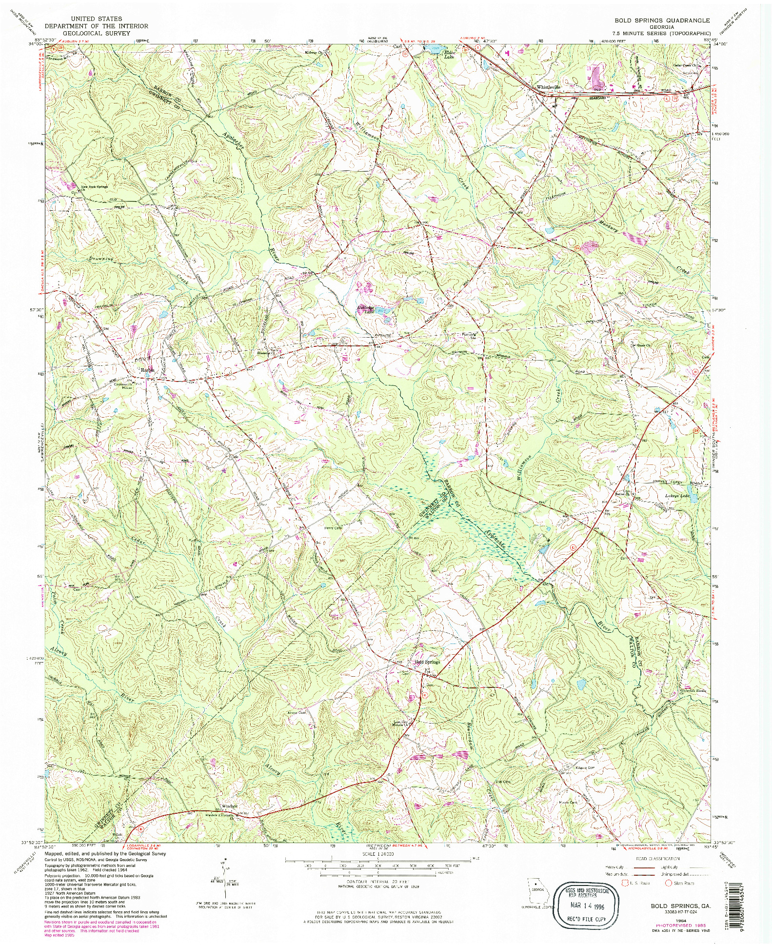 USGS 1:24000-SCALE QUADRANGLE FOR BOLD SPRINGS, GA 1964