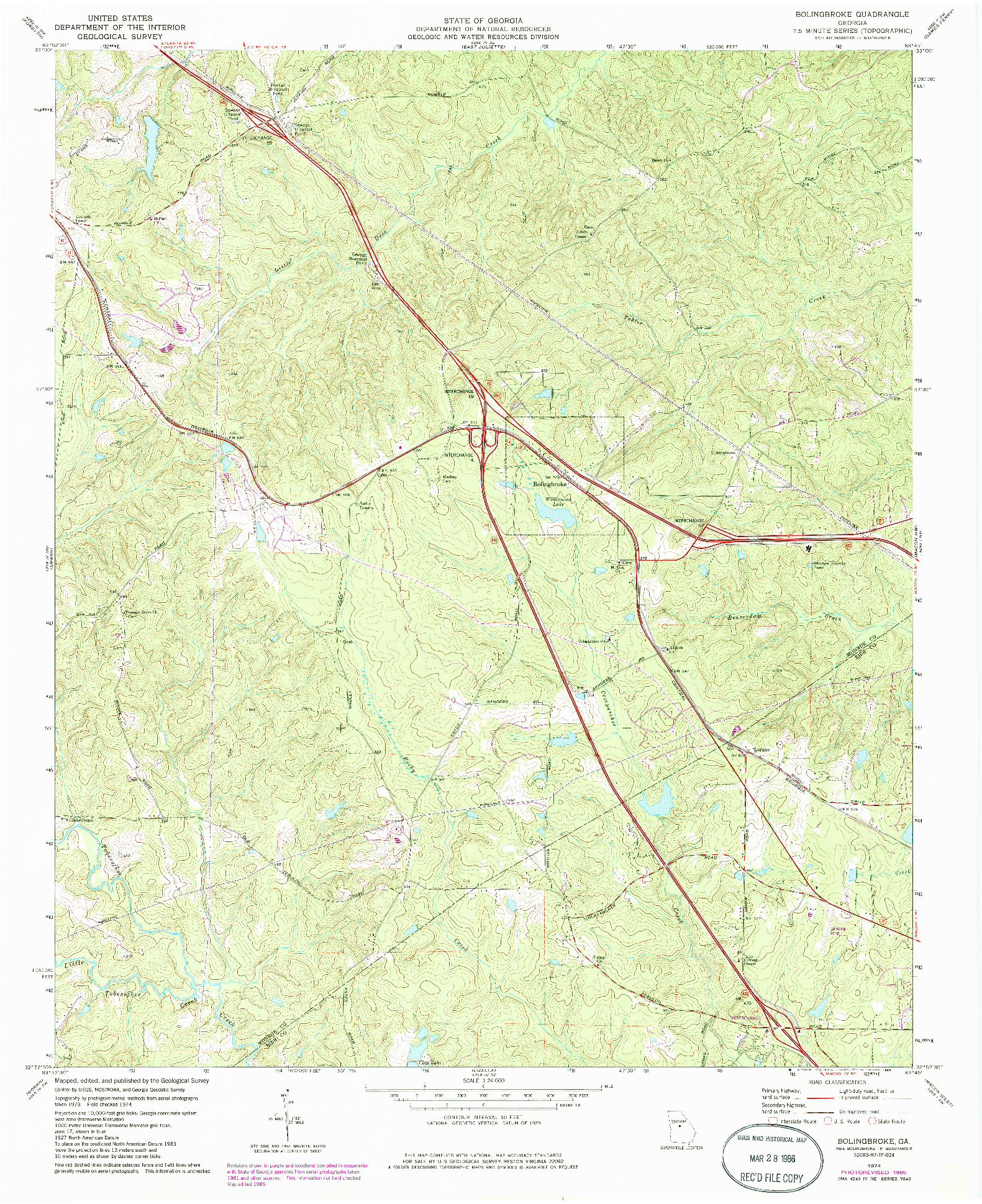 USGS 1:24000-SCALE QUADRANGLE FOR BOLINGBROKE, GA 1974