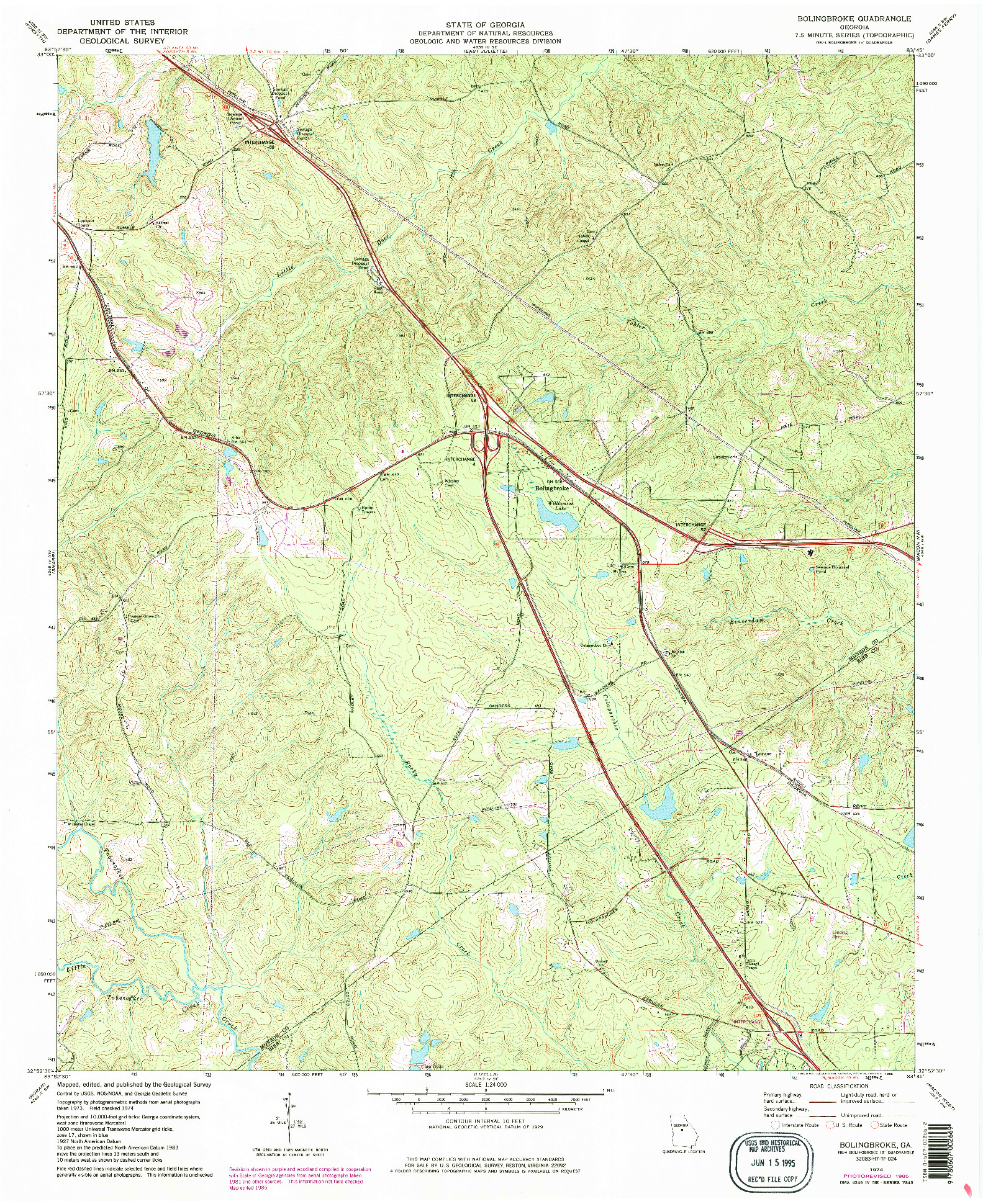 USGS 1:24000-SCALE QUADRANGLE FOR BOLINGBROKE, GA 1974