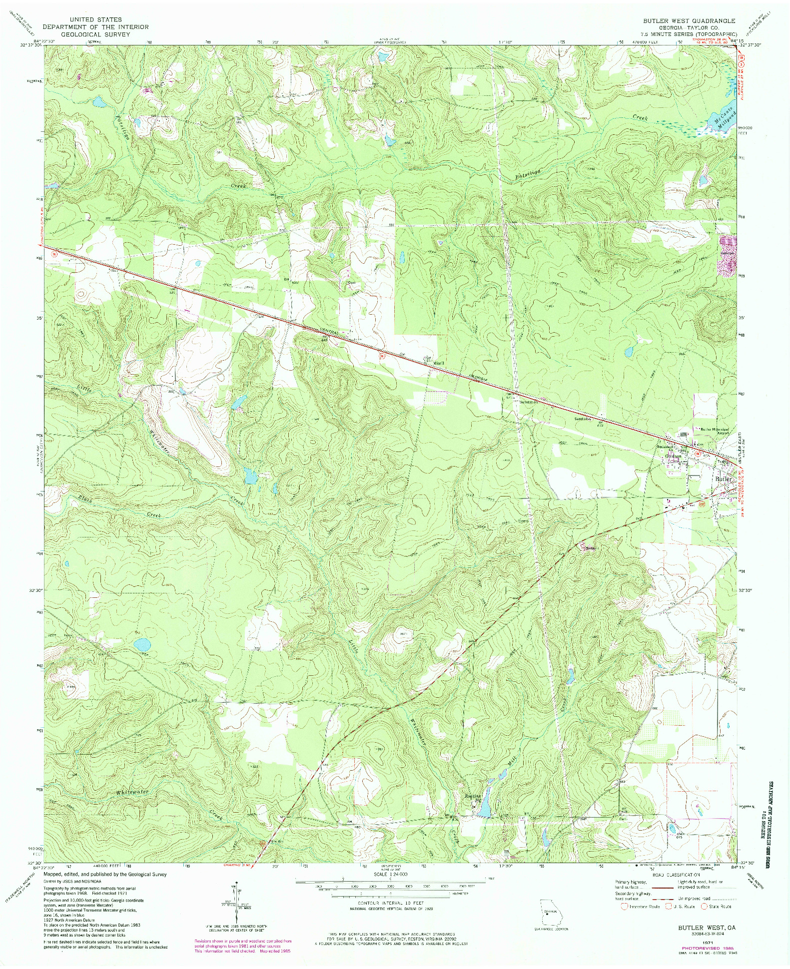 USGS 1:24000-SCALE QUADRANGLE FOR BUTLER WEST, GA 1971