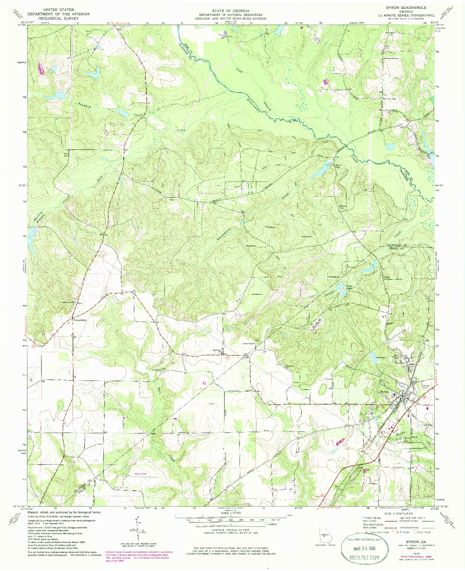 USGS 1:24000-SCALE QUADRANGLE FOR BYRON, GA 1974