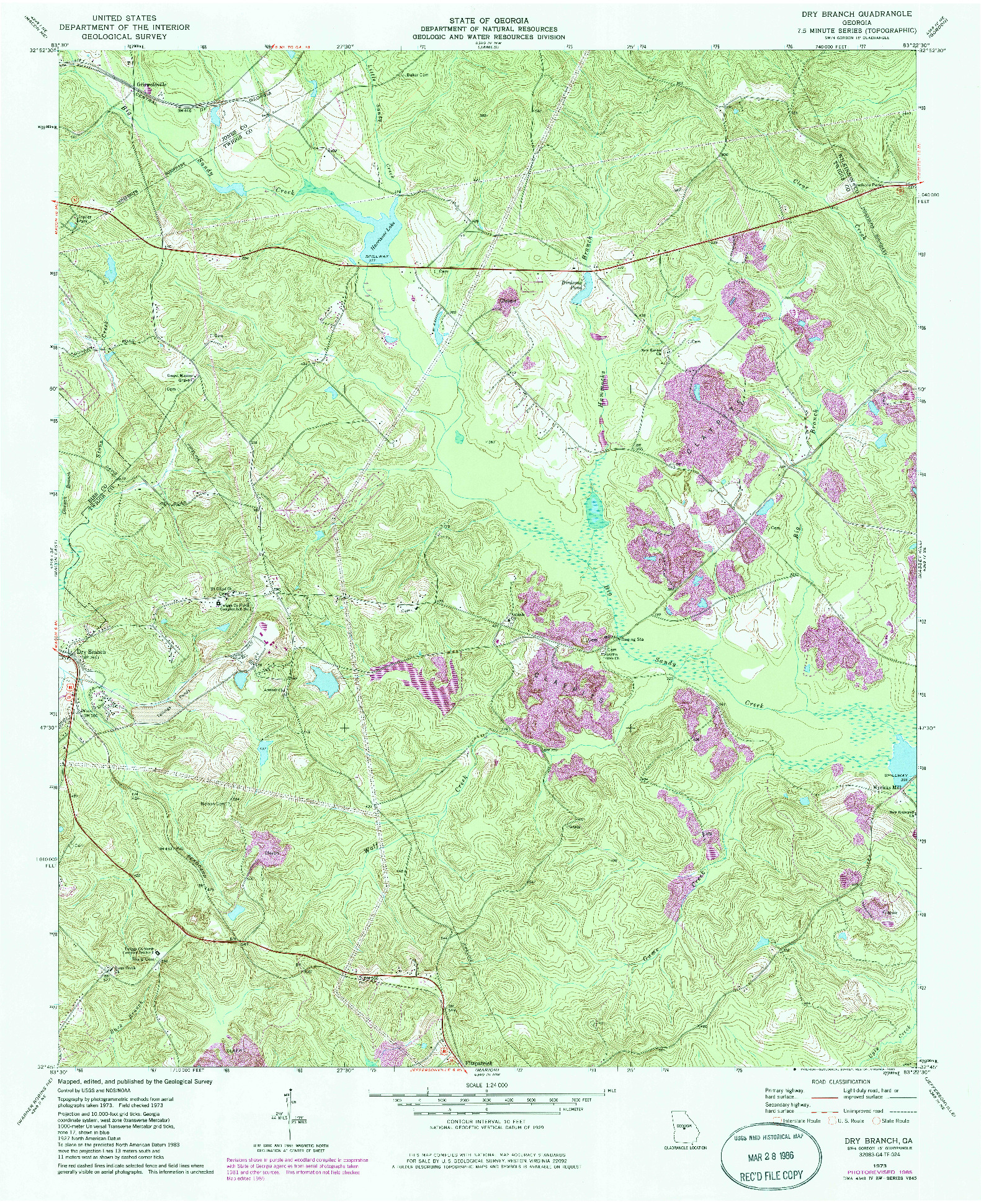 USGS 1:24000-SCALE QUADRANGLE FOR DRY BRANCH, GA 1973