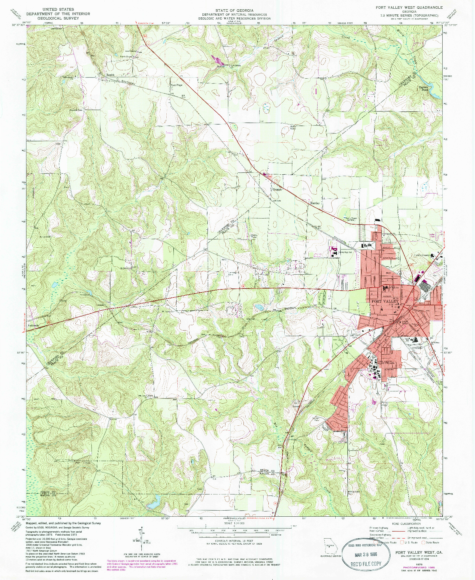 USGS 1:24000-SCALE QUADRANGLE FOR FORT VALLEY WEST, GA 1973