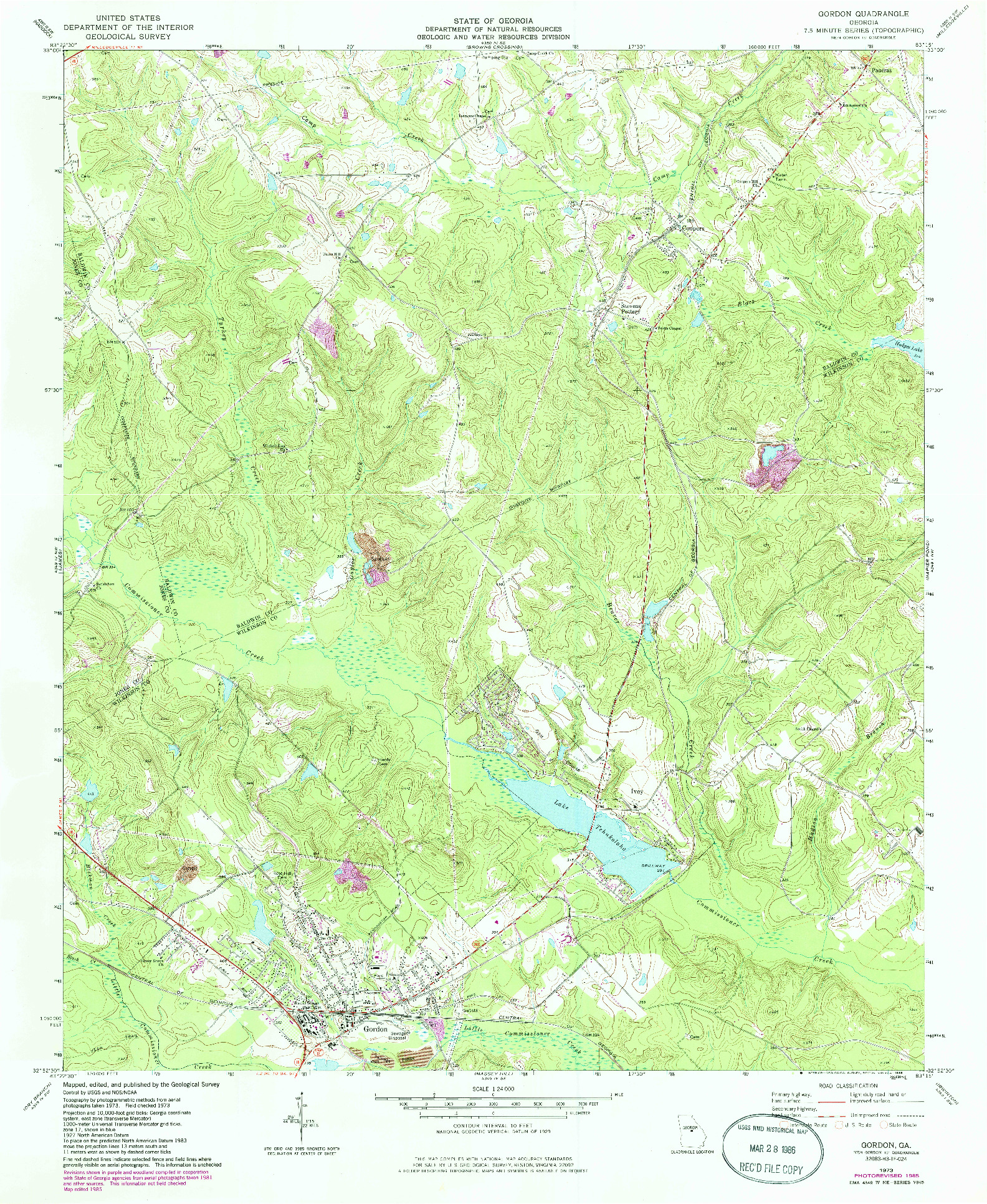 USGS 1:24000-SCALE QUADRANGLE FOR GORDON, GA 1973