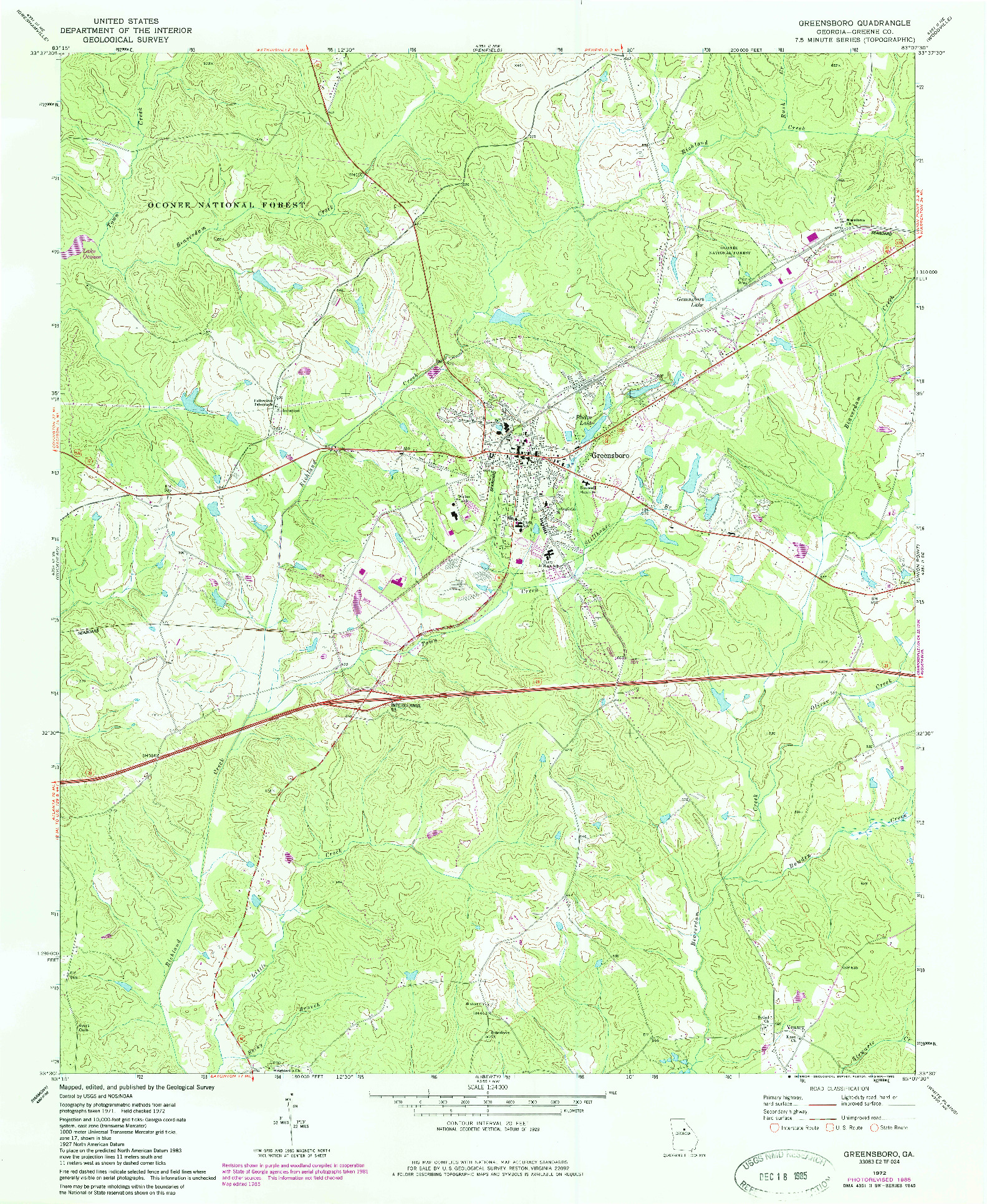 USGS 1:24000-SCALE QUADRANGLE FOR GREENSBORO, GA 1972