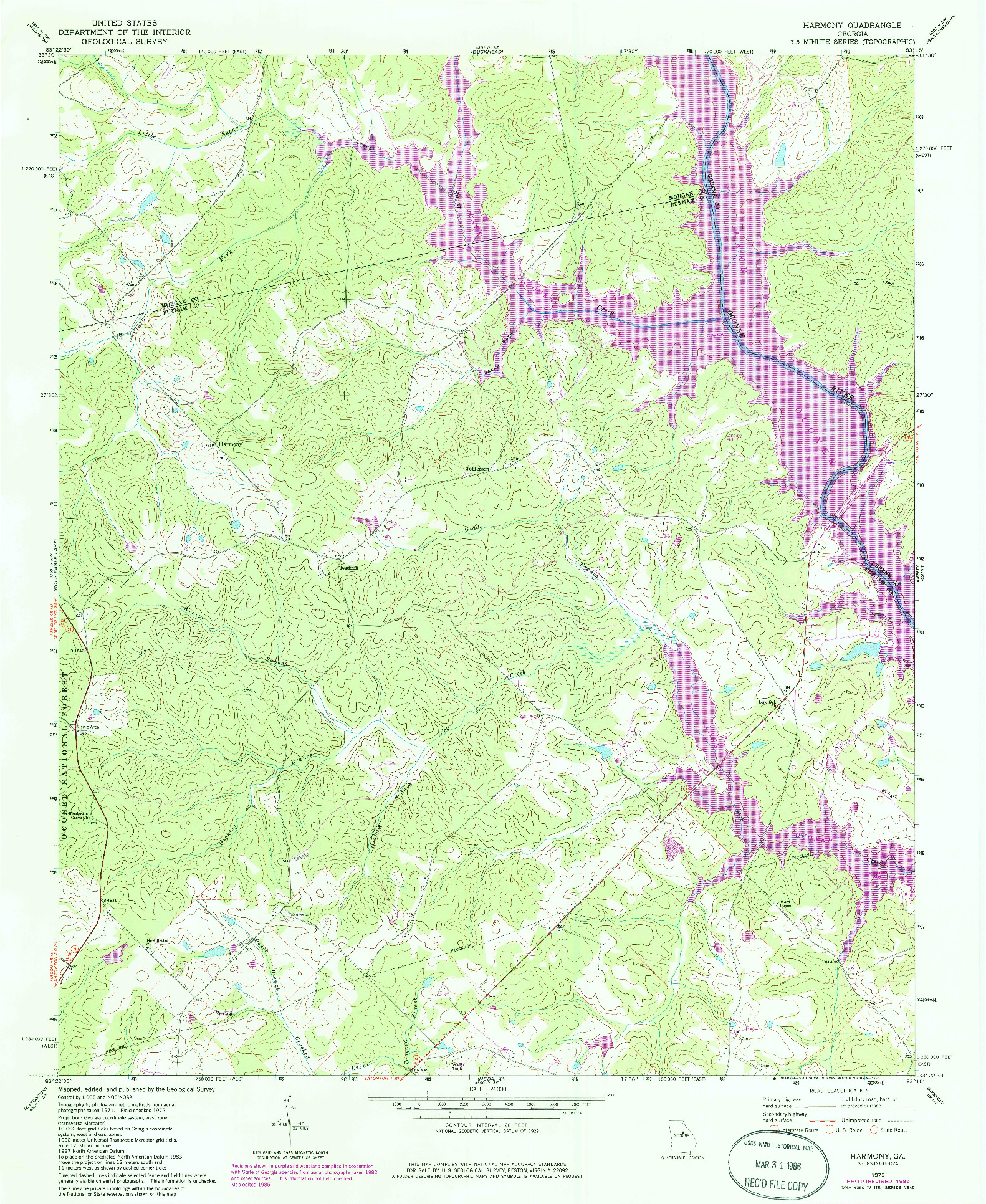 USGS 1:24000-SCALE QUADRANGLE FOR HARMONY, GA 1972