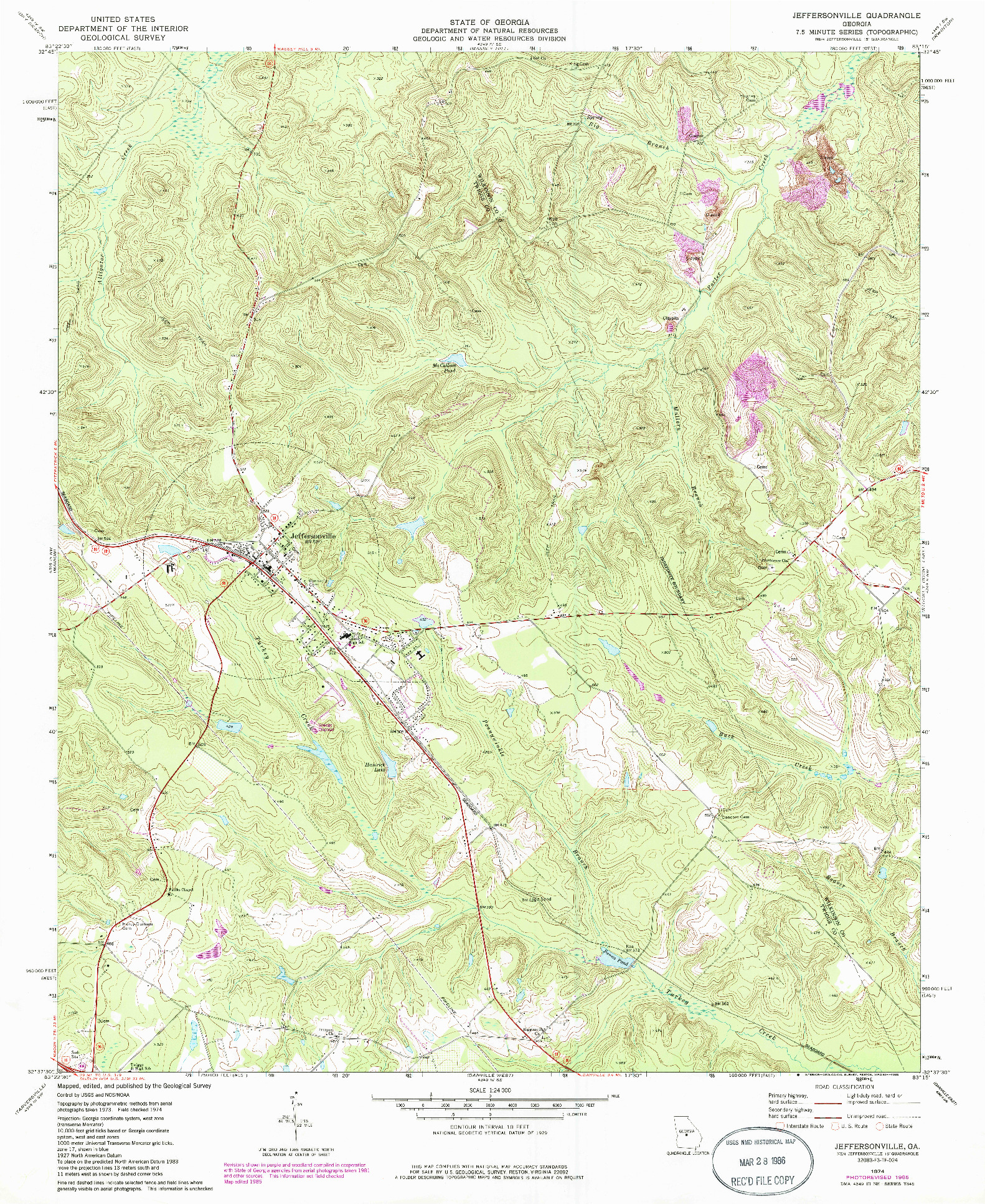 USGS 1:24000-SCALE QUADRANGLE FOR JEFFERSONVILLE, GA 1974
