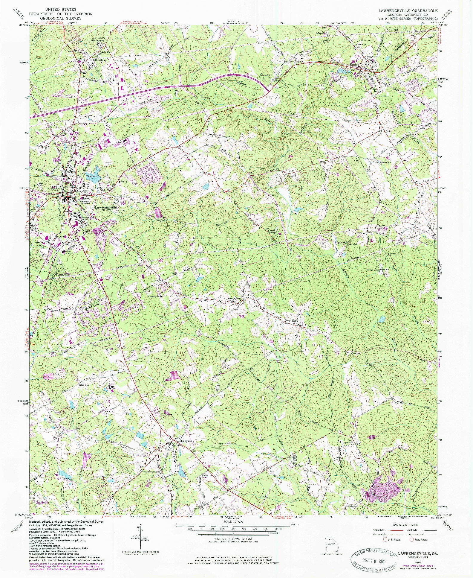 USGS 1:24000-SCALE QUADRANGLE FOR LAWRENCEVILLE, GA 1964