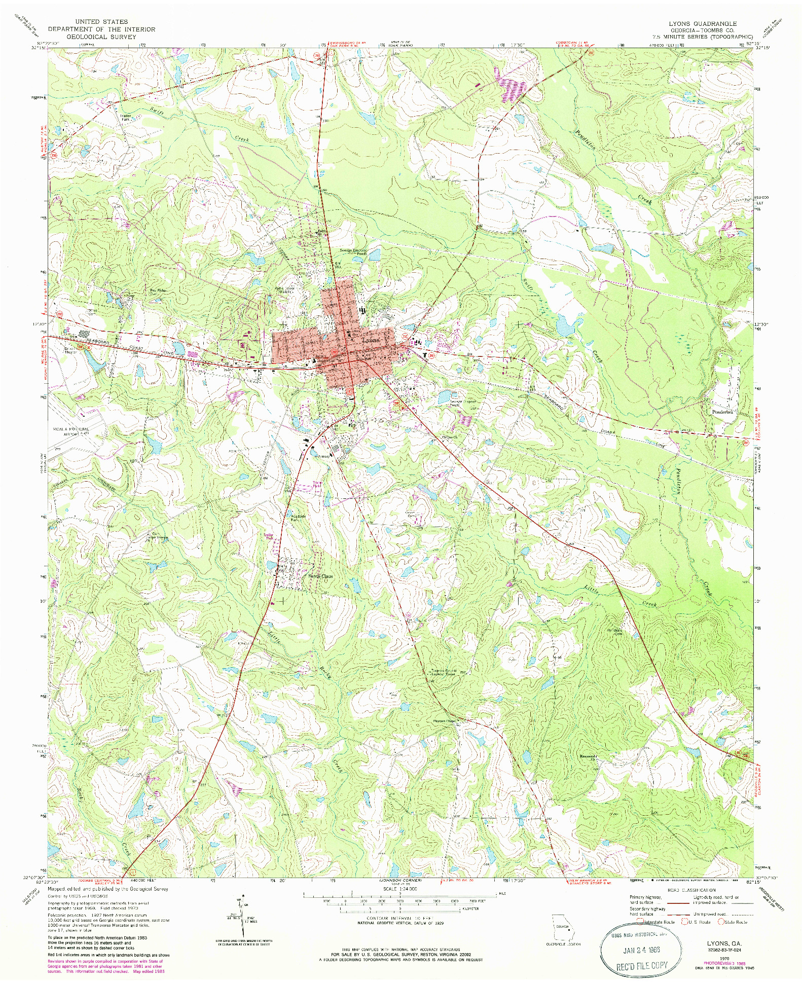 USGS 1:24000-SCALE QUADRANGLE FOR LYONS, GA 1970