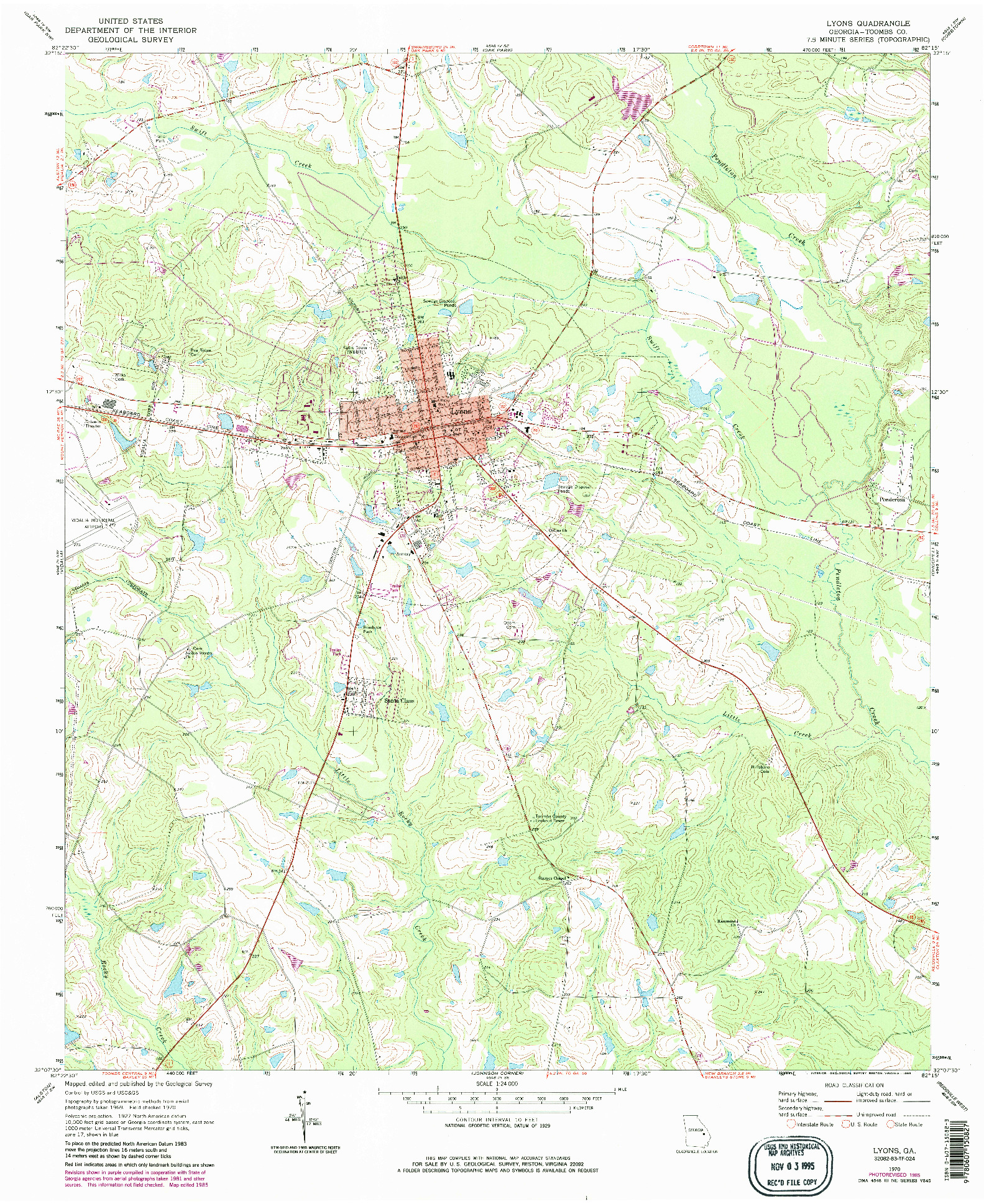 USGS 1:24000-SCALE QUADRANGLE FOR LYONS, GA 1970