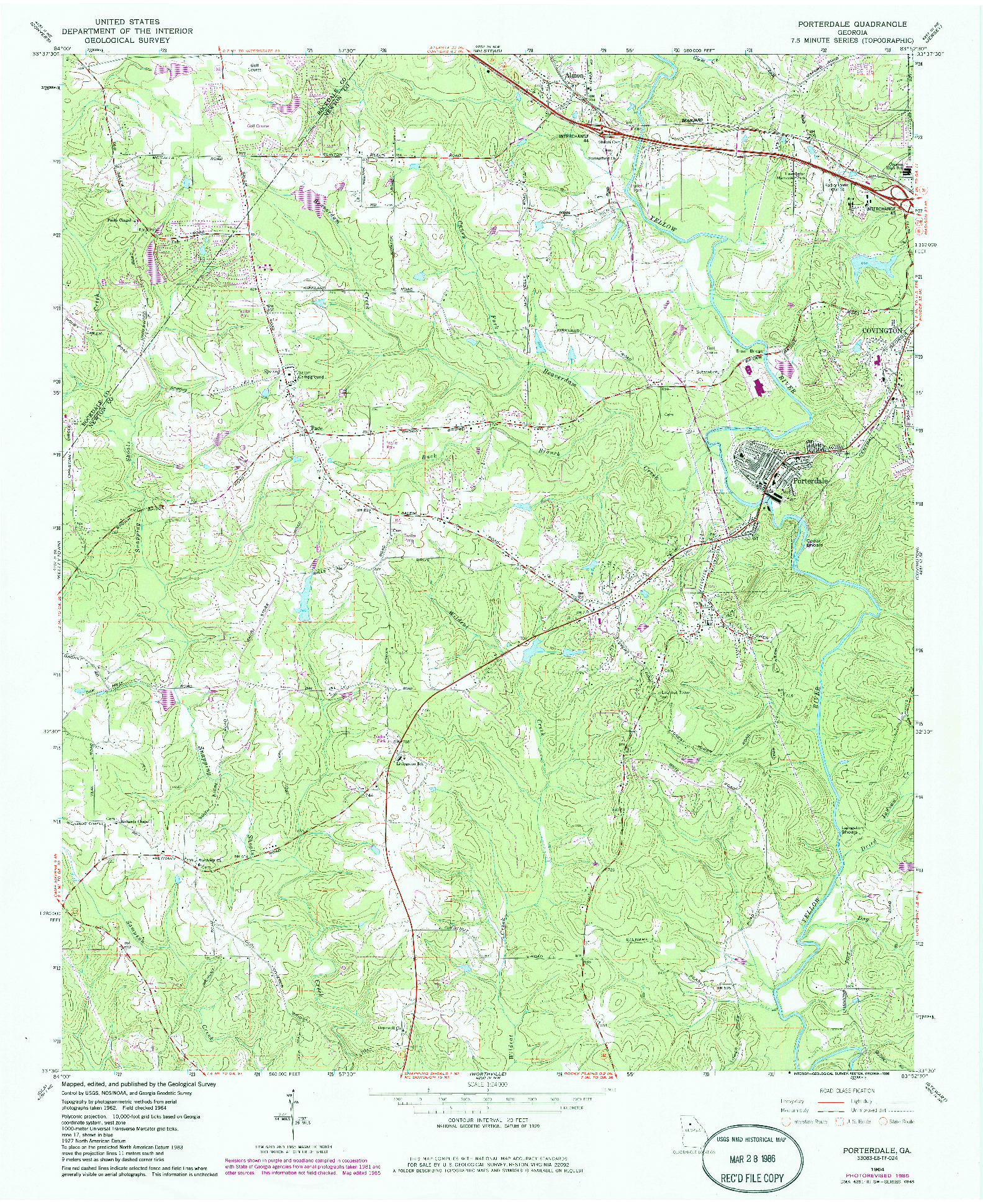 USGS 1:24000-SCALE QUADRANGLE FOR PORTERDALE, GA 1964