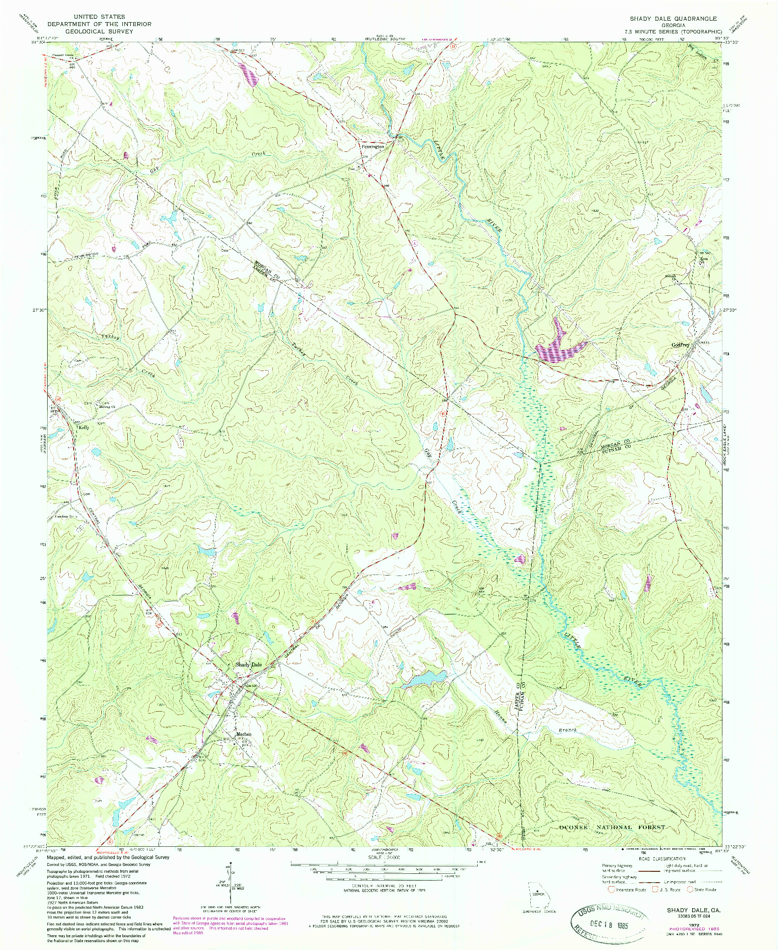 USGS 1:24000-SCALE QUADRANGLE FOR SHADY DALE, GA 1972
