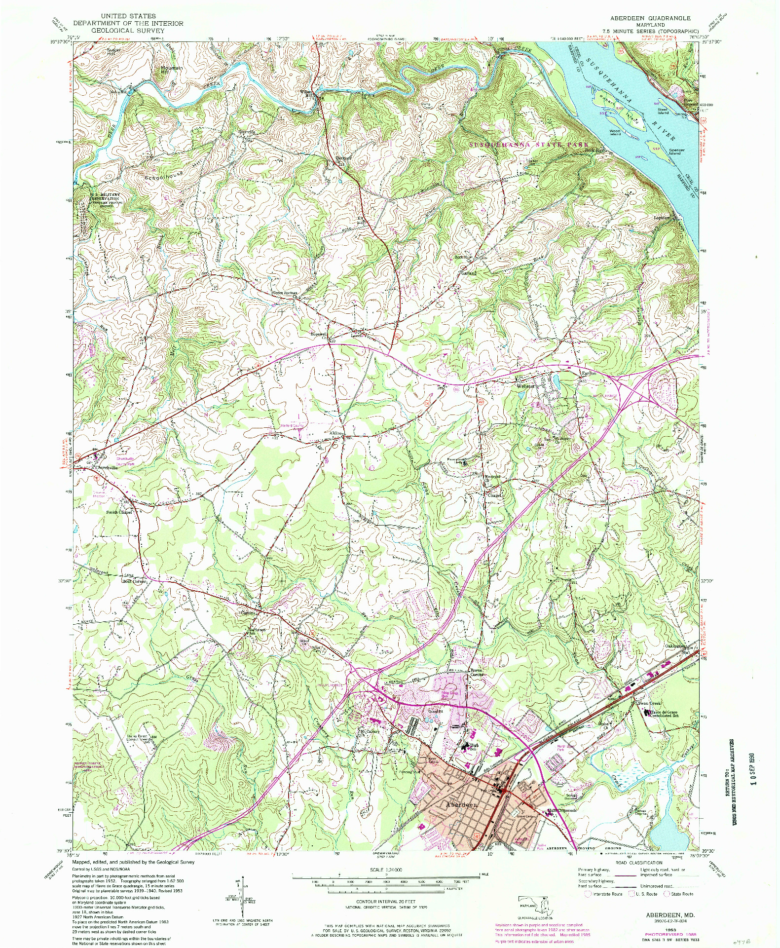 USGS 1:24000-SCALE QUADRANGLE FOR ABERDEEN, MD 1953