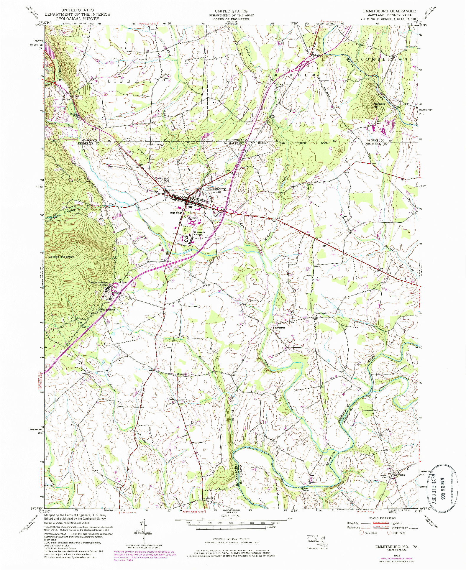 USGS 1:24000-SCALE QUADRANGLE FOR EMMITSBURG, MD 1953