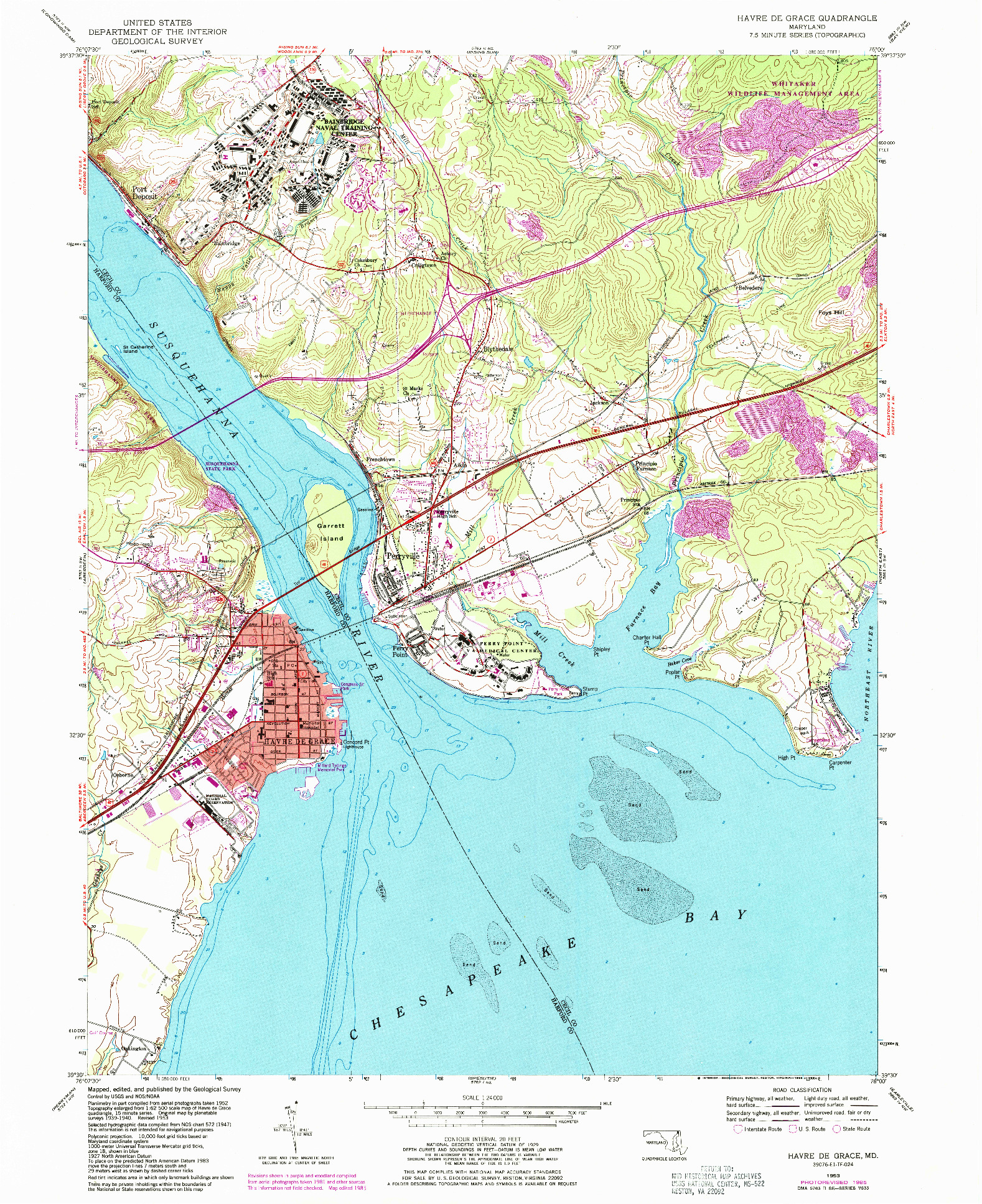 USGS 1:24000-SCALE QUADRANGLE FOR HAVRE DE GRACE, MD 1953