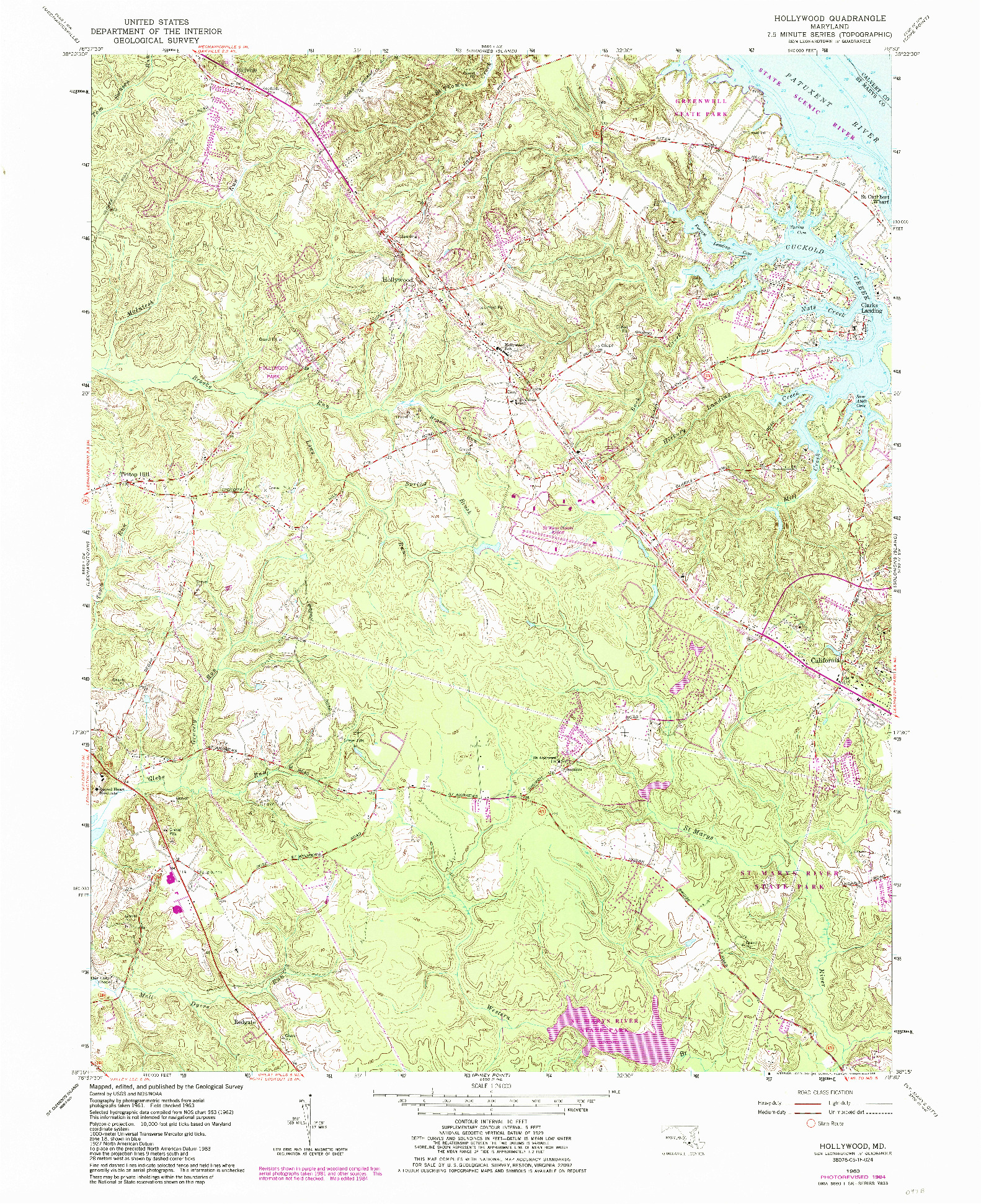 USGS 1:24000-SCALE QUADRANGLE FOR HOLLYWOOD, MD 1963