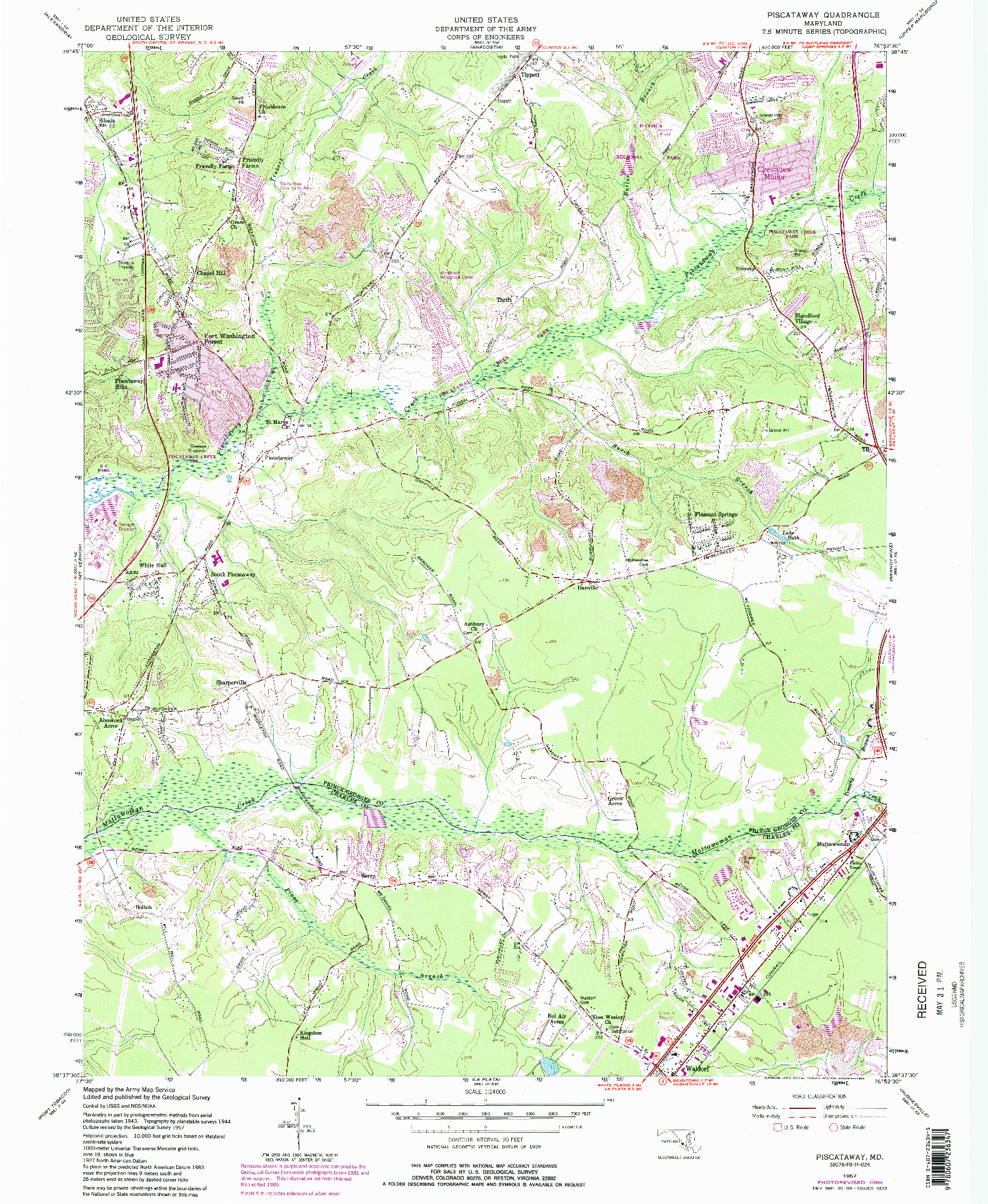 USGS 1:24000-SCALE QUADRANGLE FOR PISCATAWAY, MD 1957