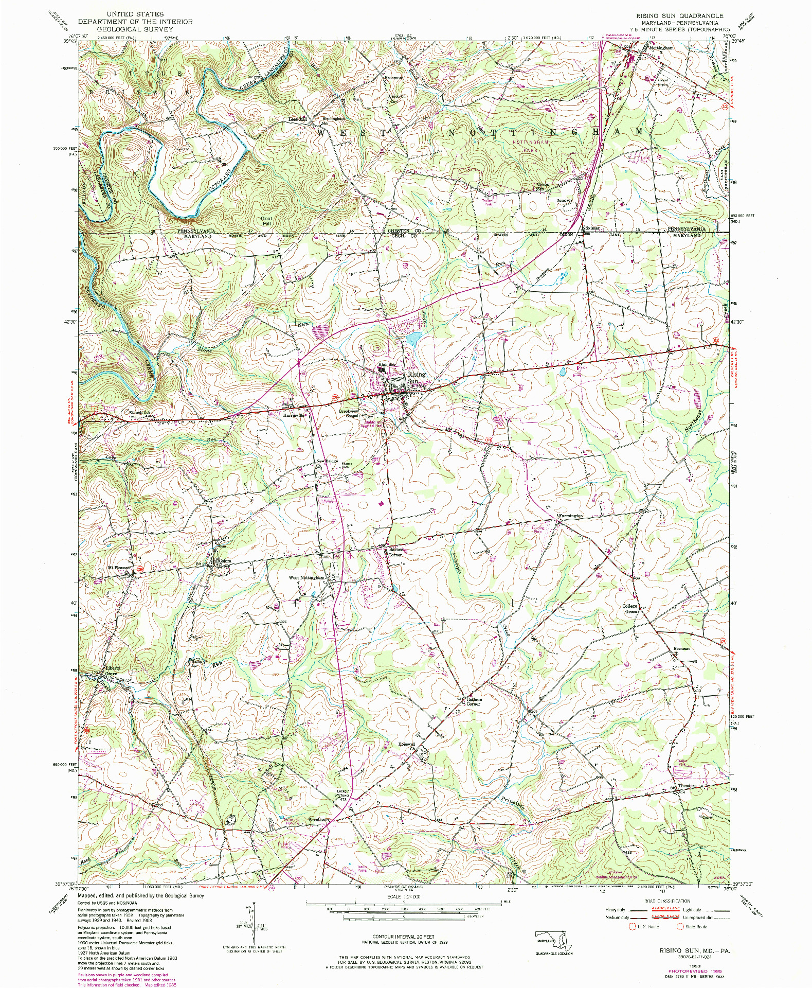 USGS 1:24000-SCALE QUADRANGLE FOR RISING SUN, MD 1953