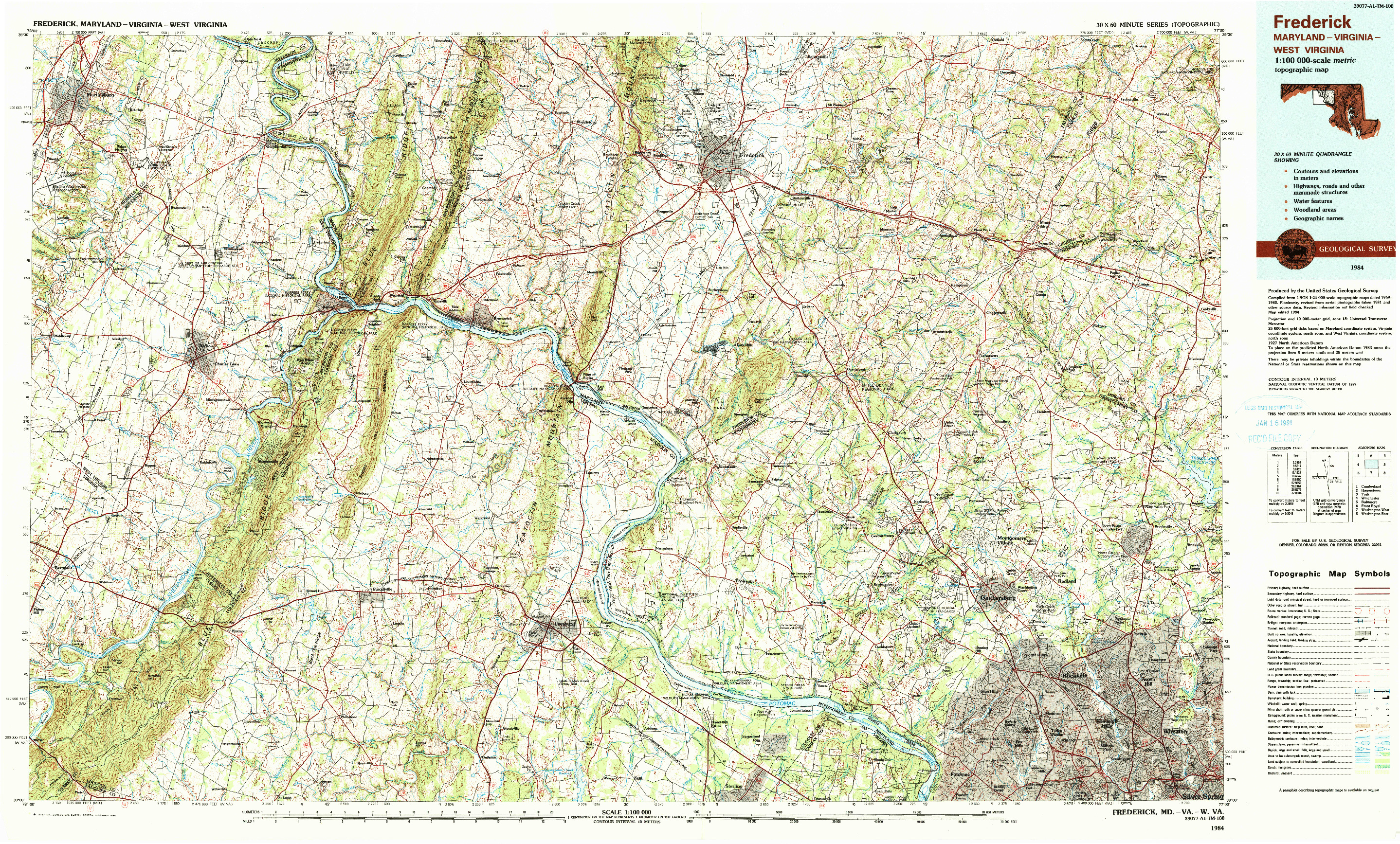 USGS 1:100000-SCALE QUADRANGLE FOR FREDERICK, MD 1984