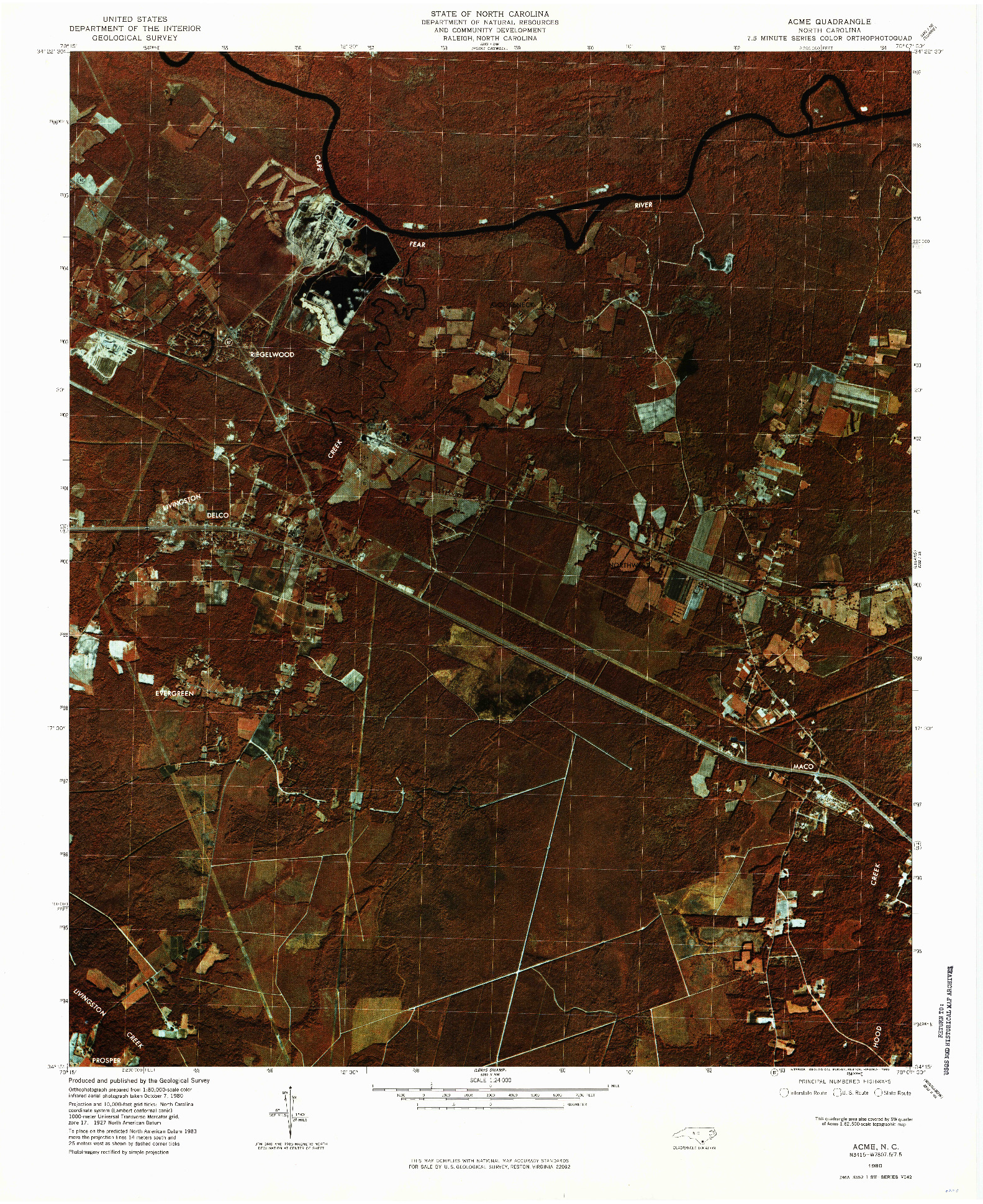 USGS 1:24000-SCALE QUADRANGLE FOR ACME, NC 1980