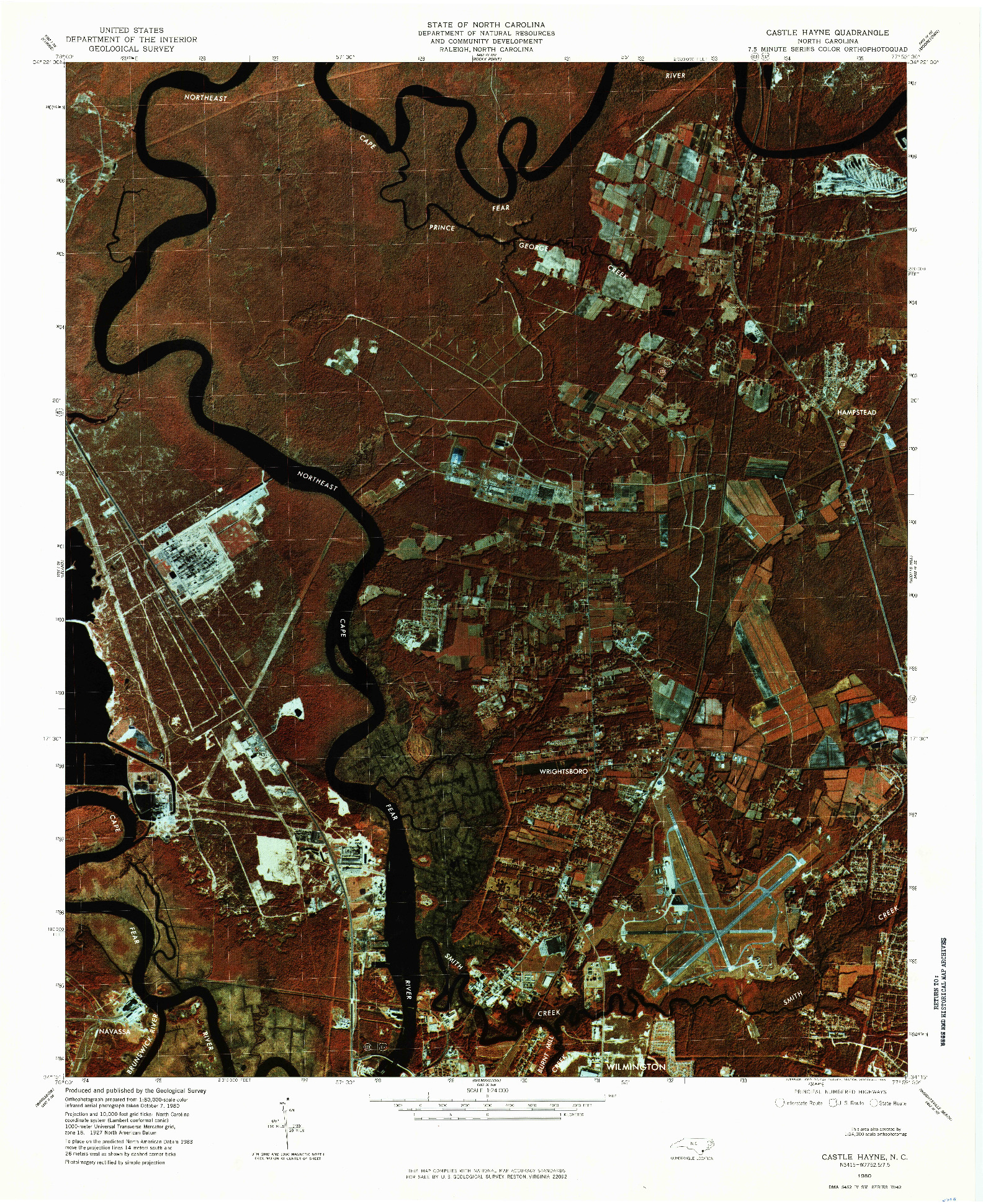 USGS 1:24000-SCALE QUADRANGLE FOR CASTLE HAYNE, NC 1980