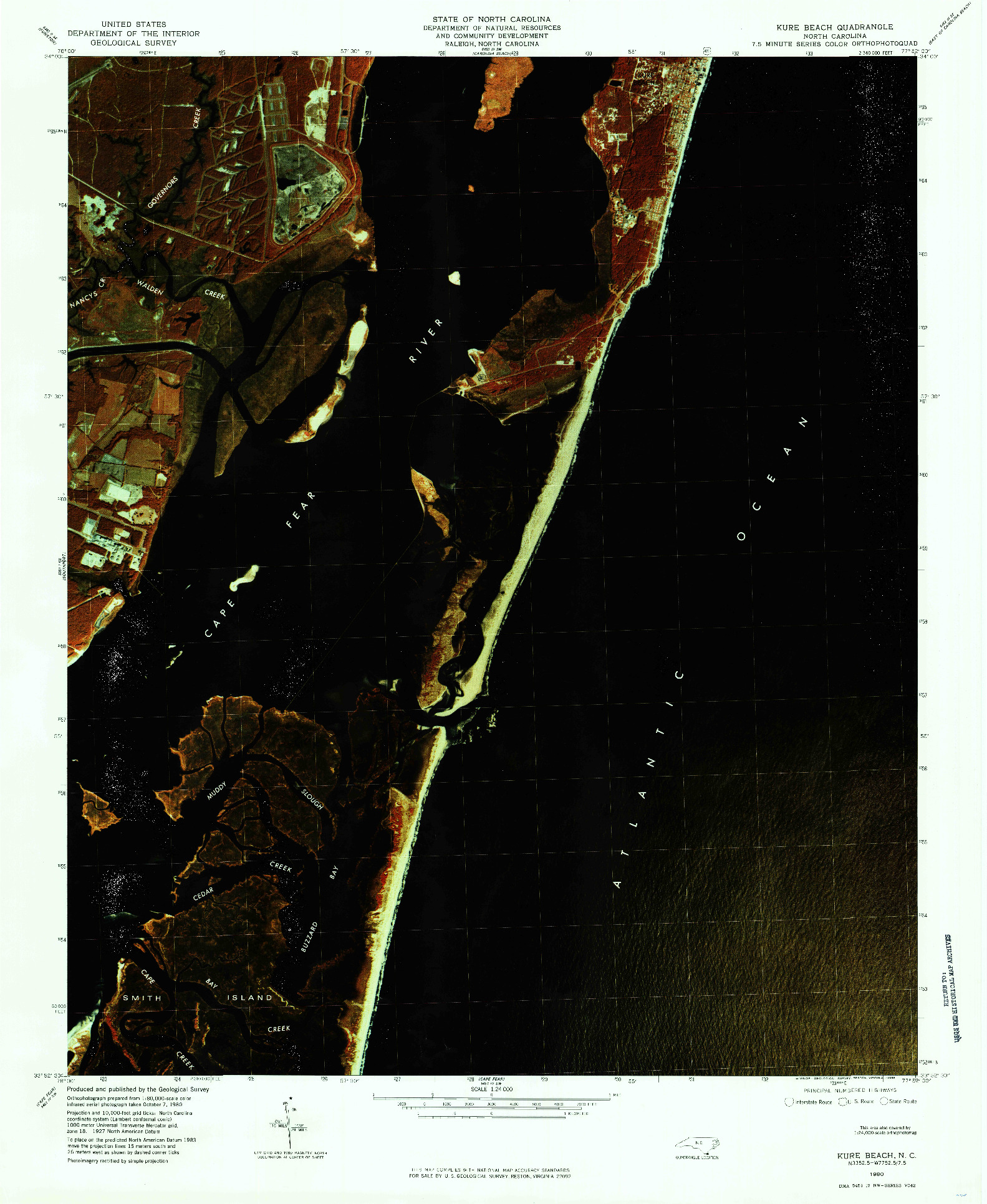 USGS 1:24000-SCALE QUADRANGLE FOR KURE BEACH, NC 1980